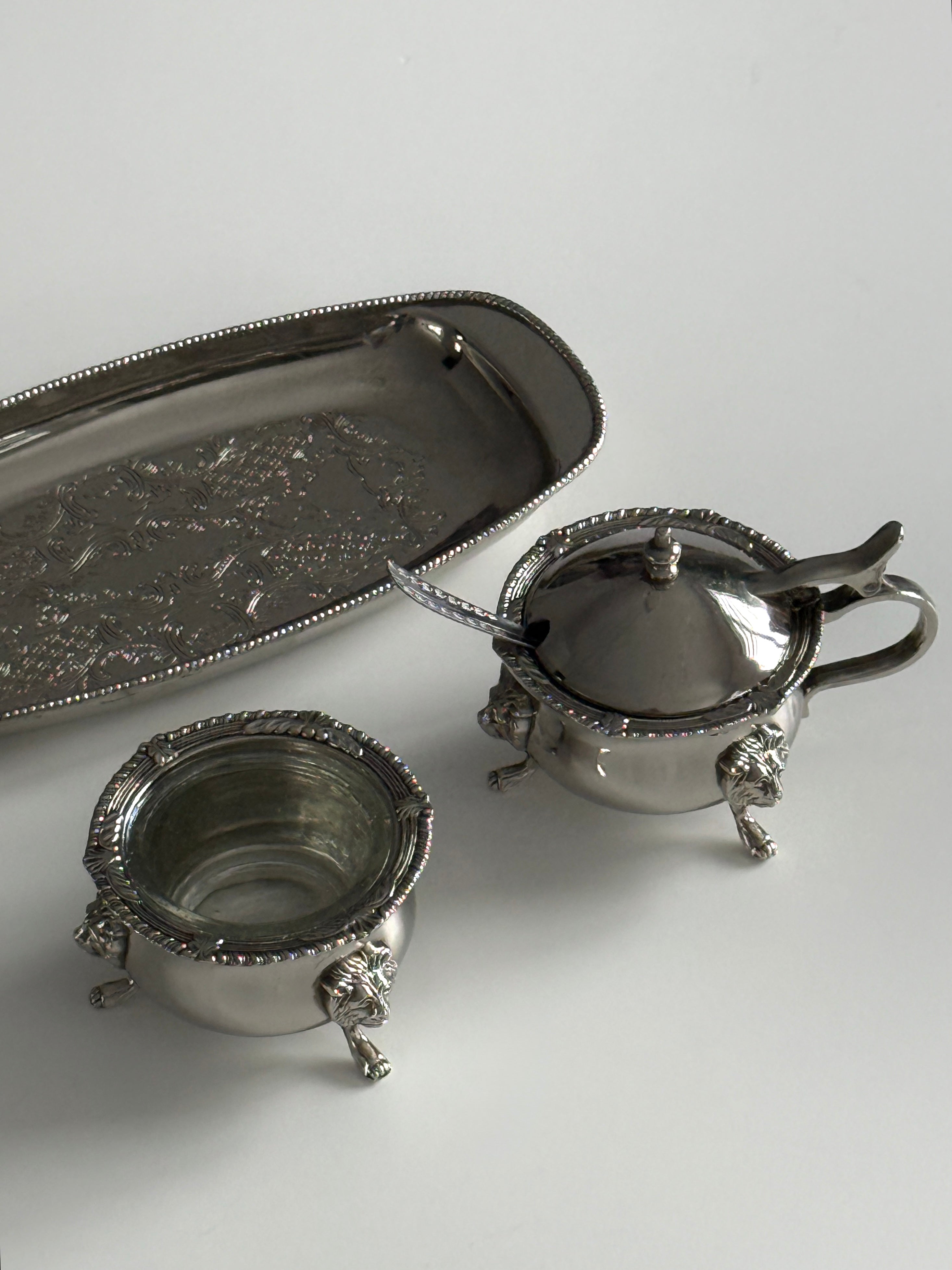 Antique Silver Plate Condiment Set