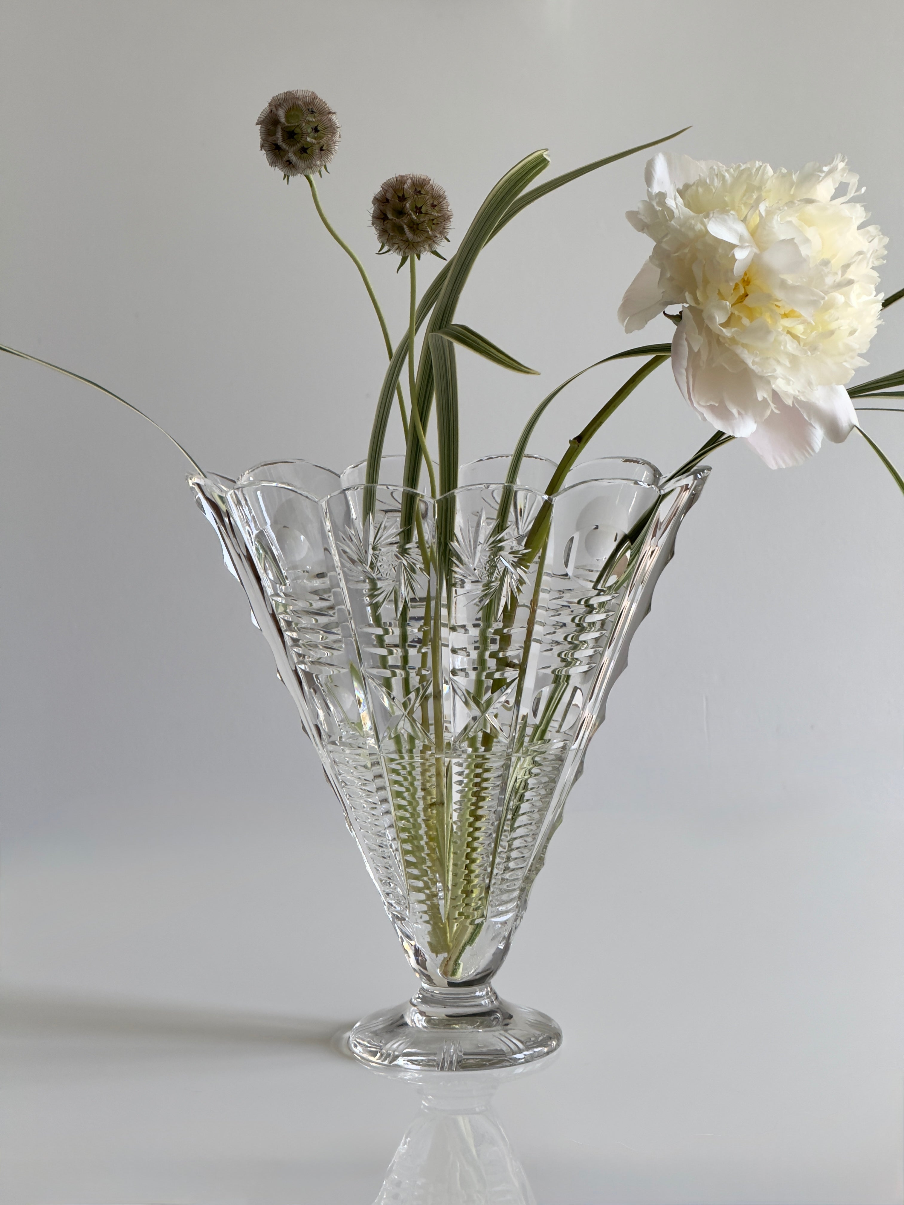 Large Vintage Lead Crystal Fan Vase