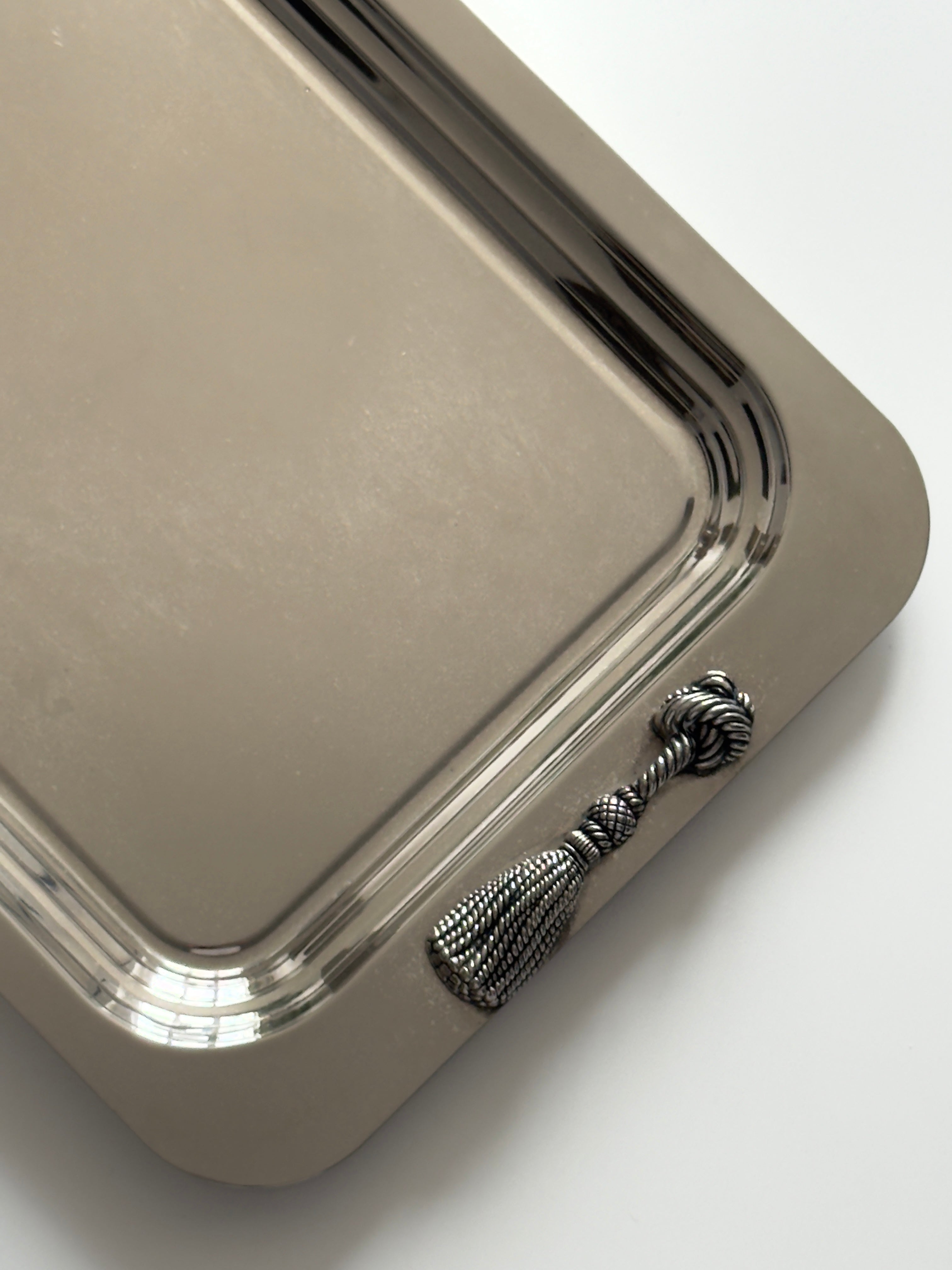 Silver Butler Serving Tray with Tassel Handles