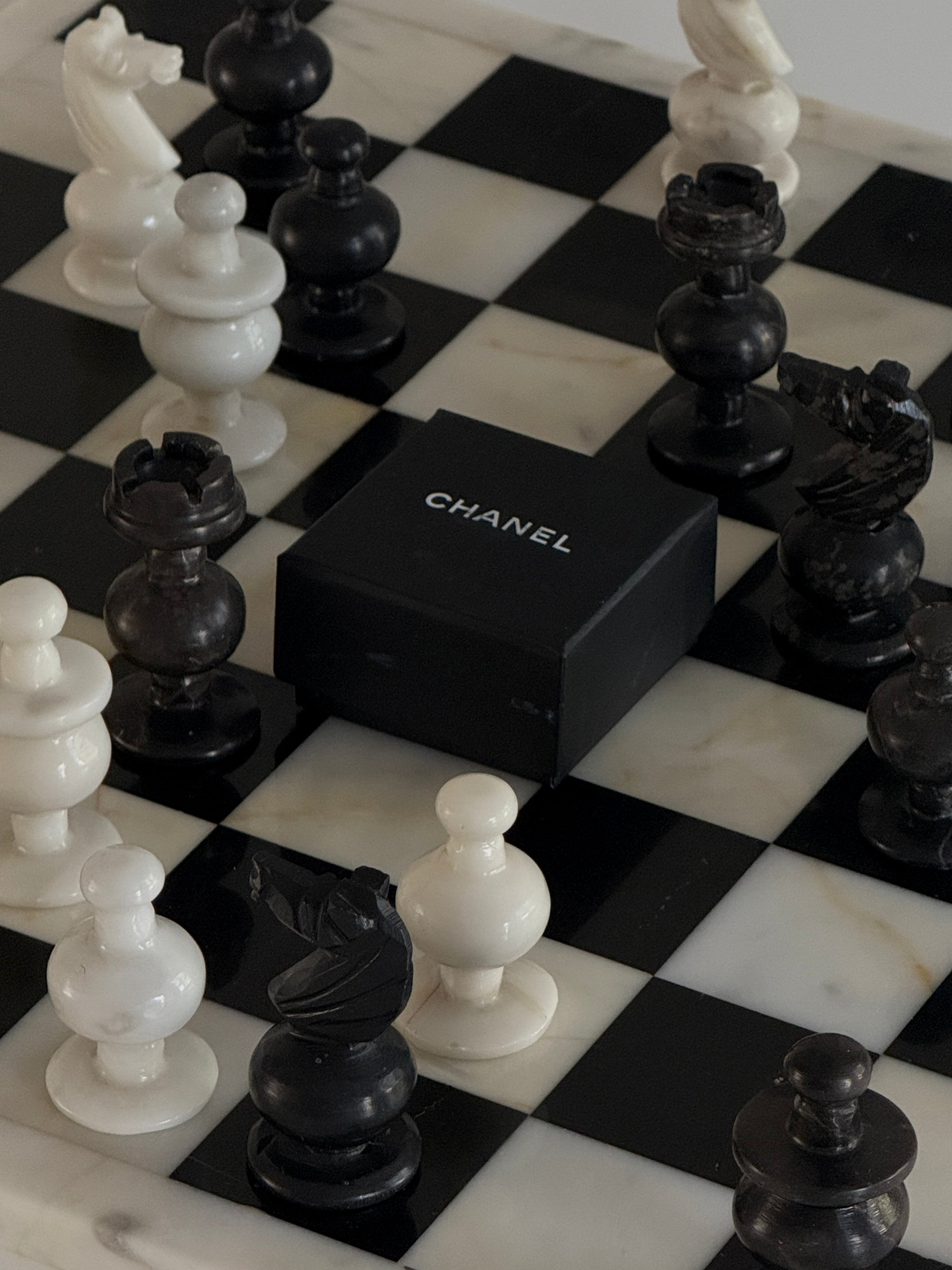 Mid Century Black and White Marble Chess Set