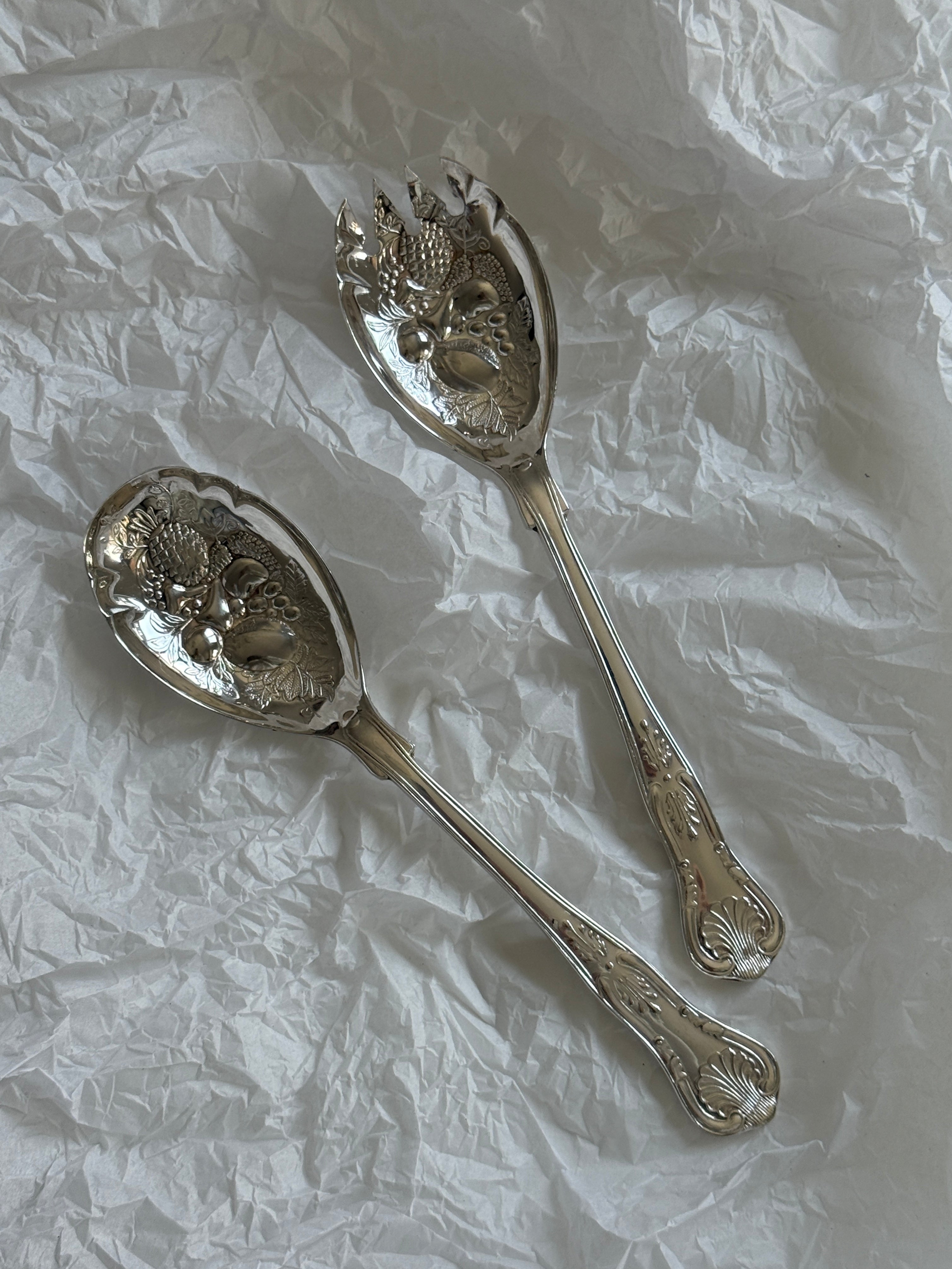 Italian Silver Plate Salad Serving Spoons