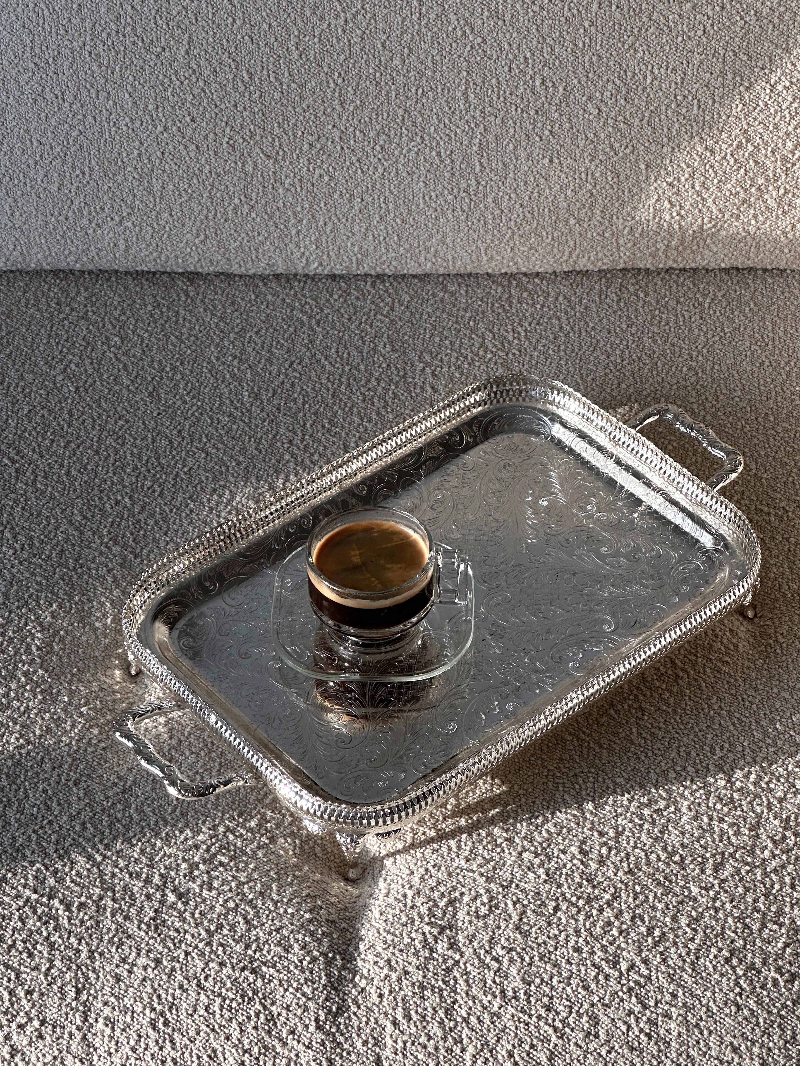 English Silver Plate Footed Gallery Tray