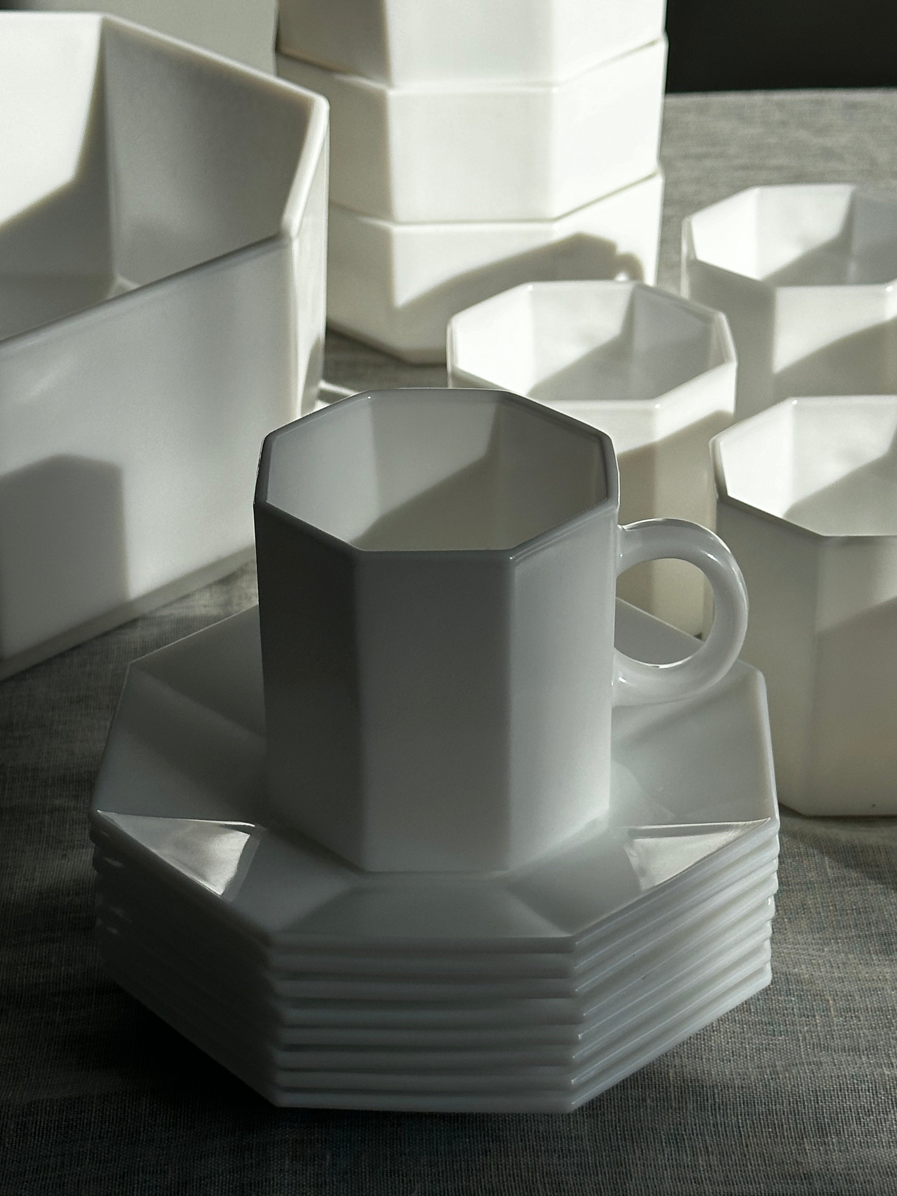 Octagonal Glass Coffee Mug and Saucer (Set of 3)
