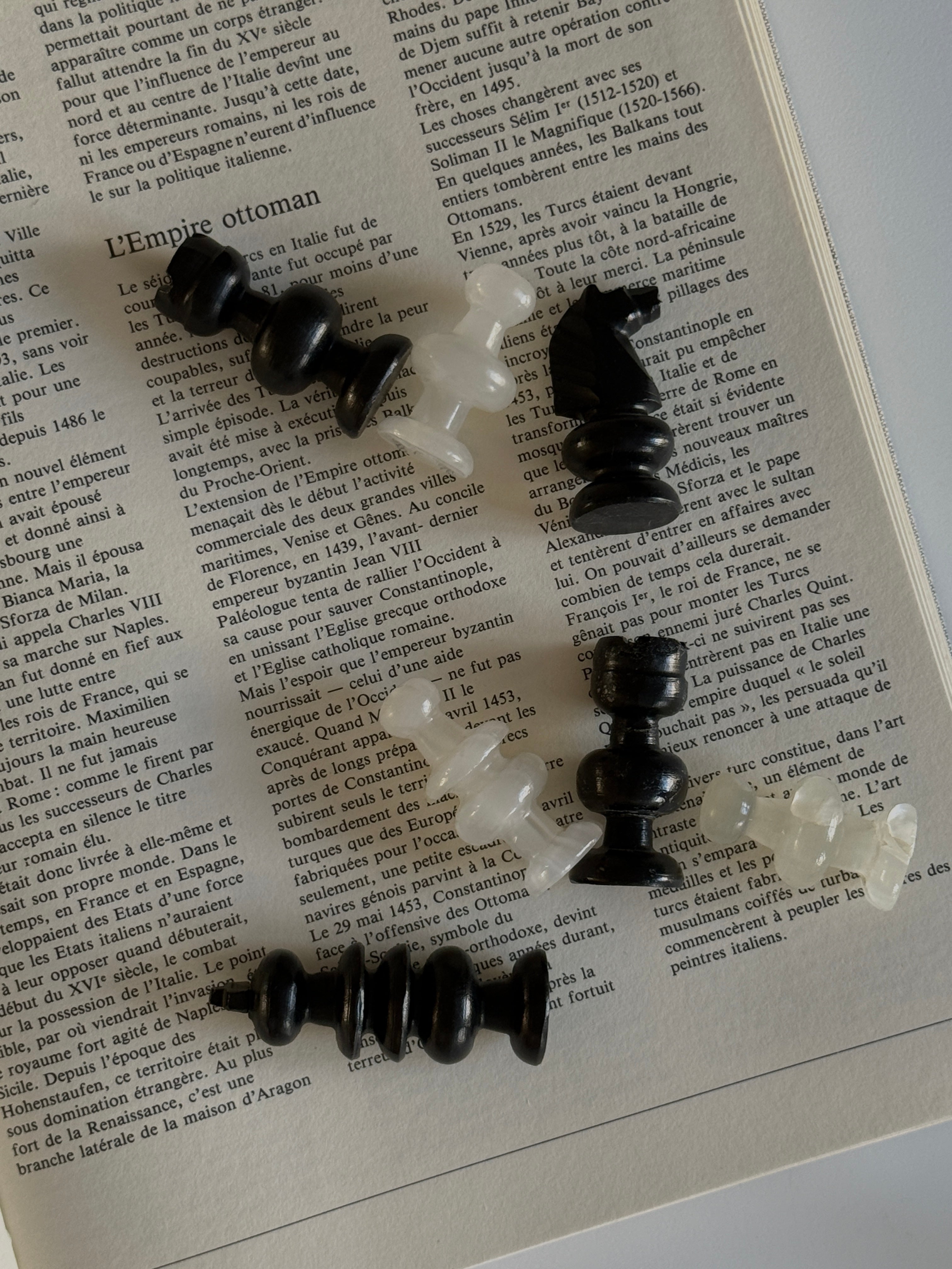 Mid Century Black and White Marble Chess Set