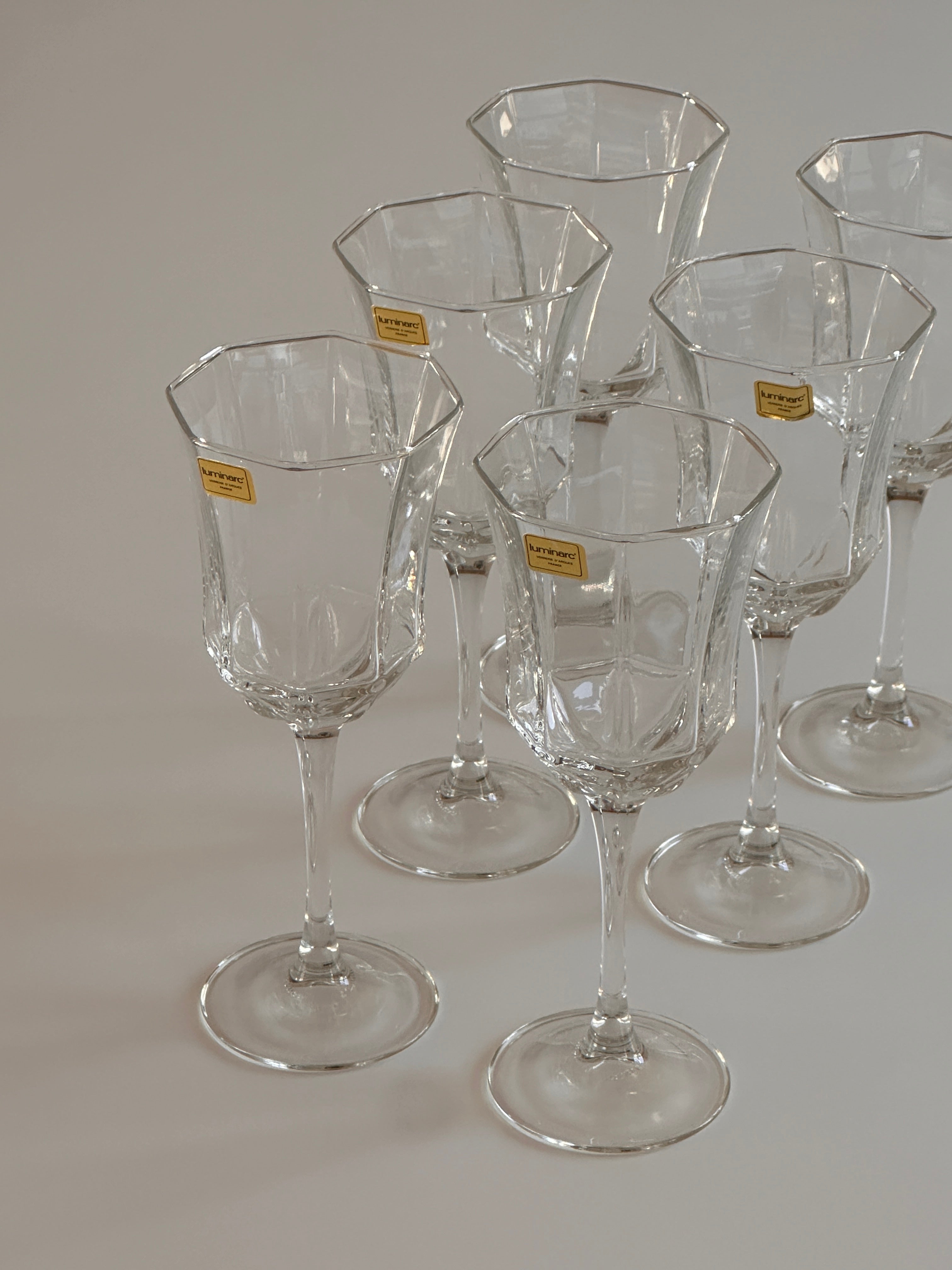 Octagonal Wine Glasses by Luminarc France (set of 6)