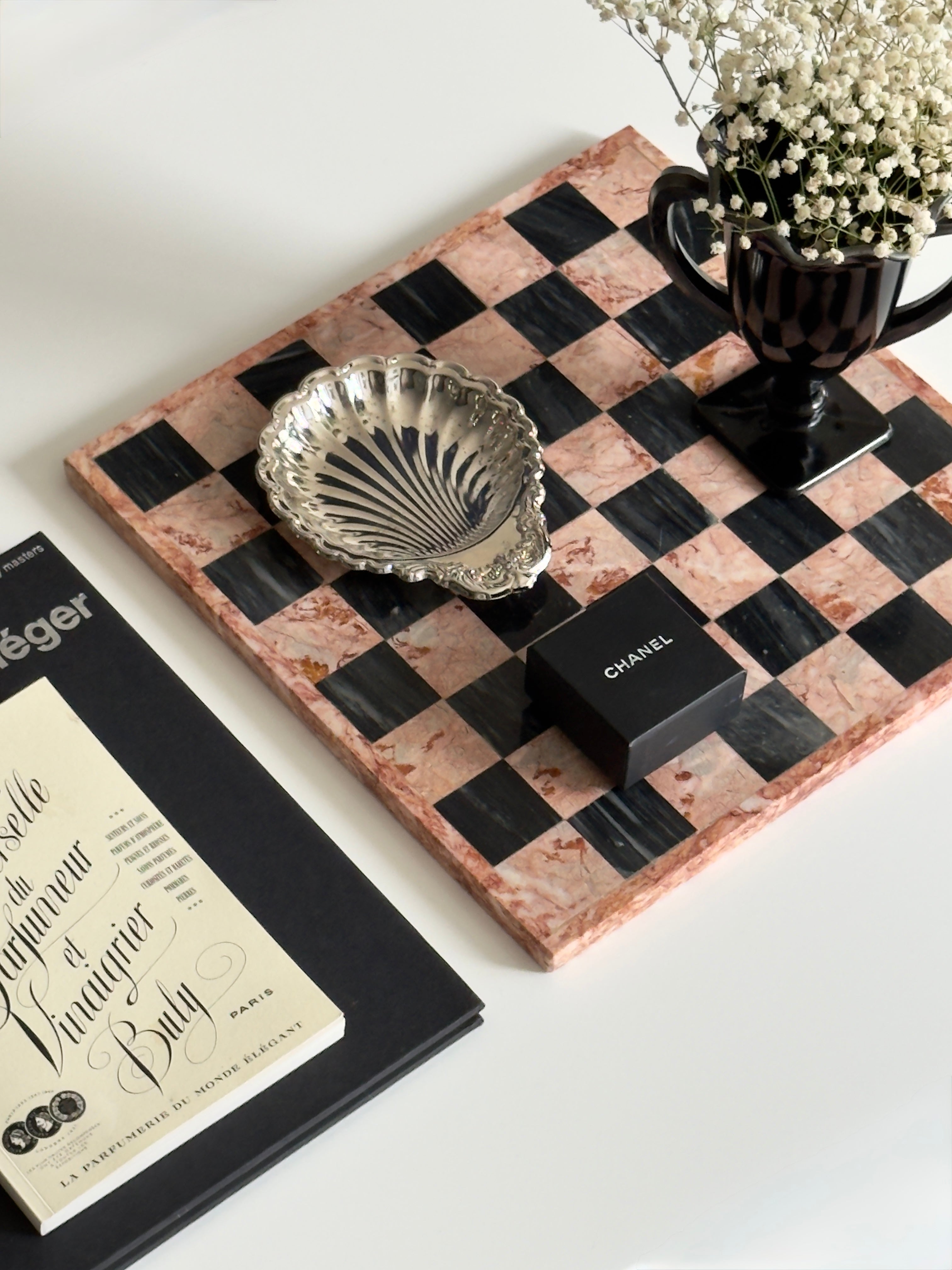 Black & Pink Marble Chessboard