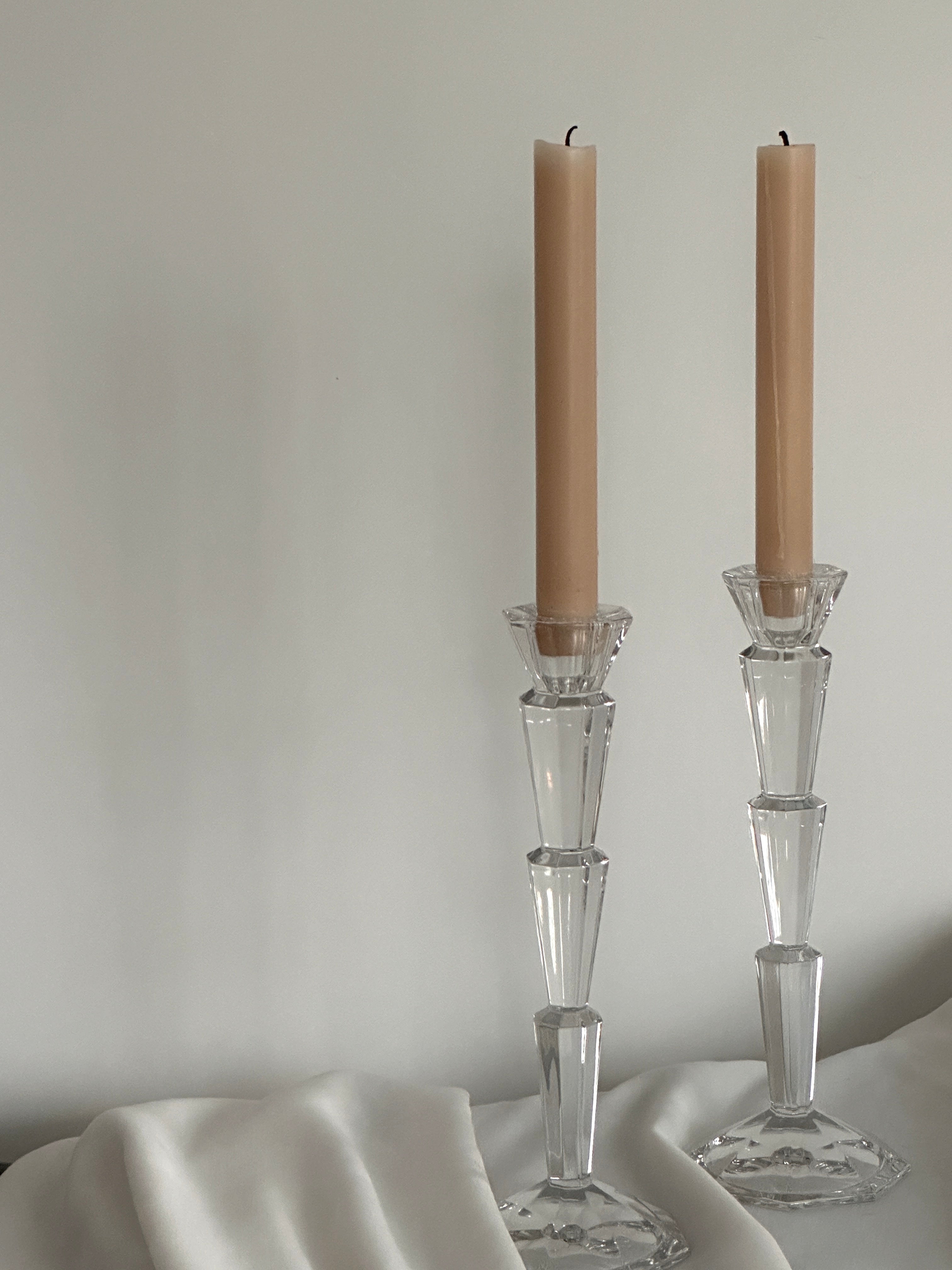 Art Deco Crystal Glass Candle Holder Set