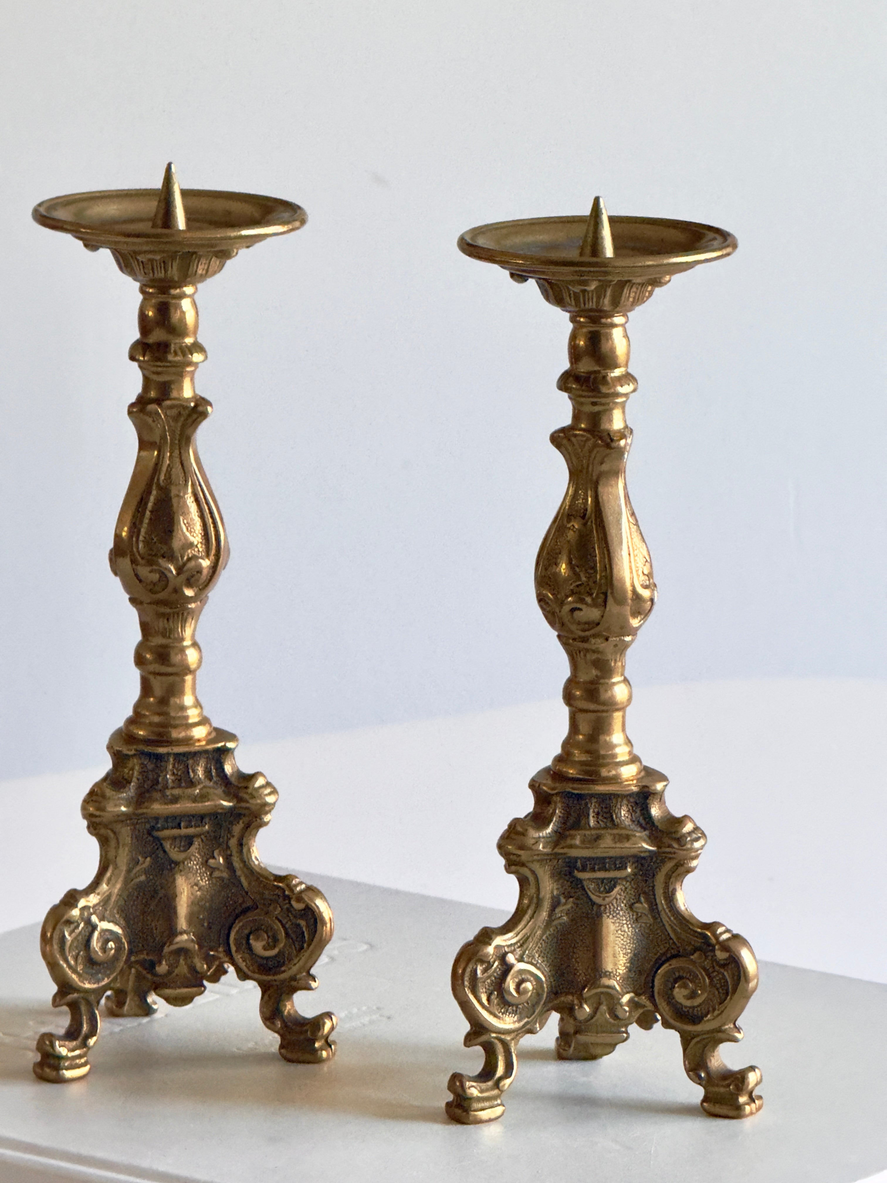 Pair of French Brass Vintage Candlestick