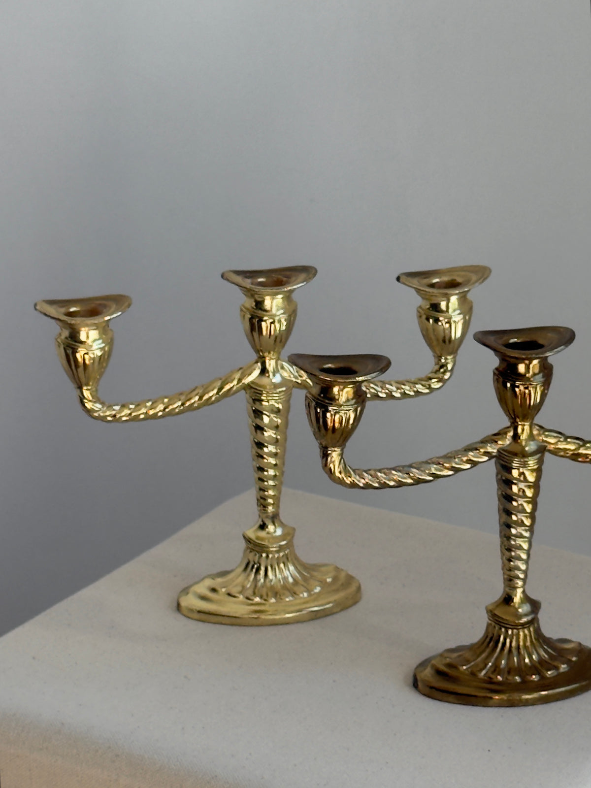 Pair of Brass 3-Light Candelabra — England