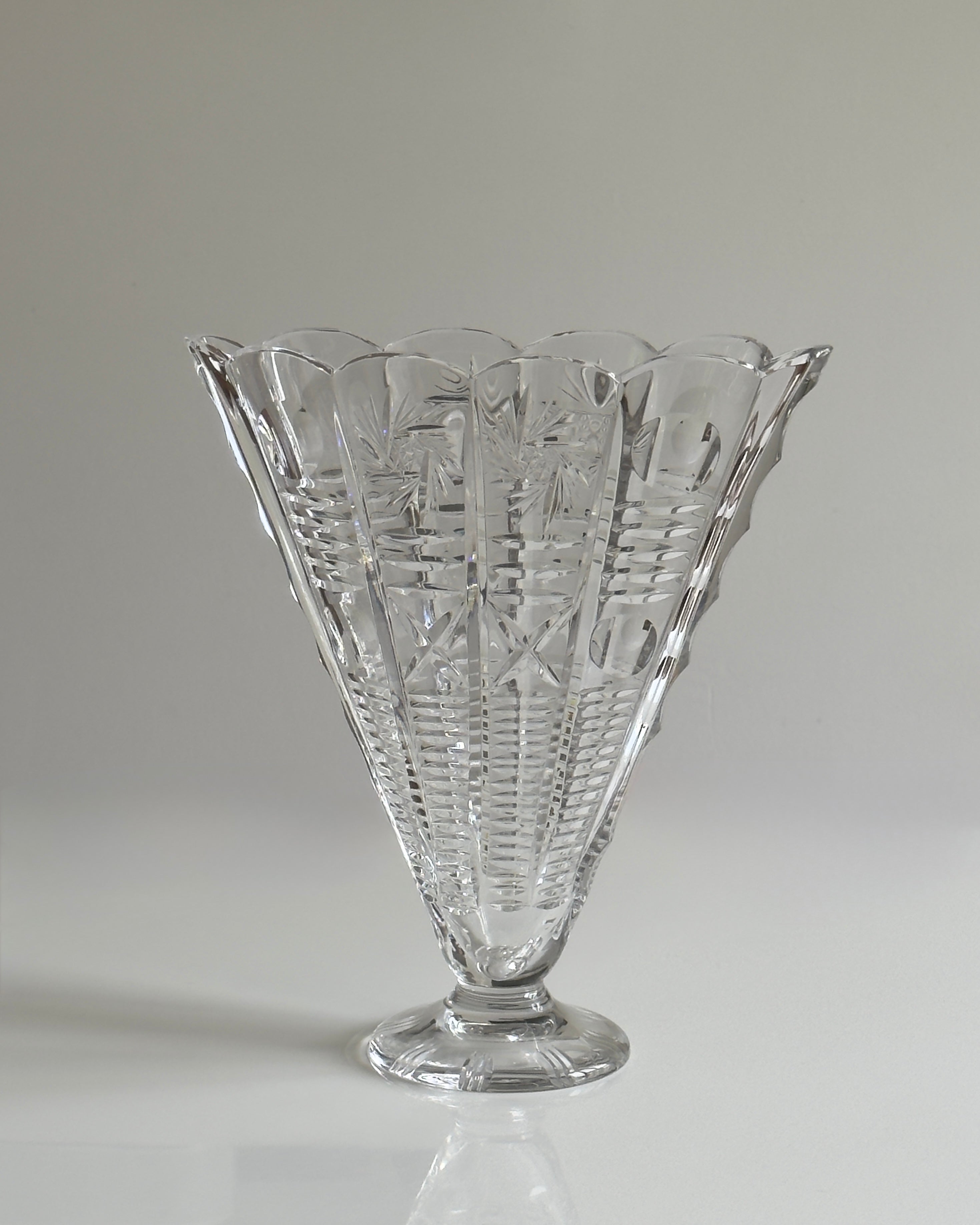 Large Vintage Lead Crystal Fan Vase