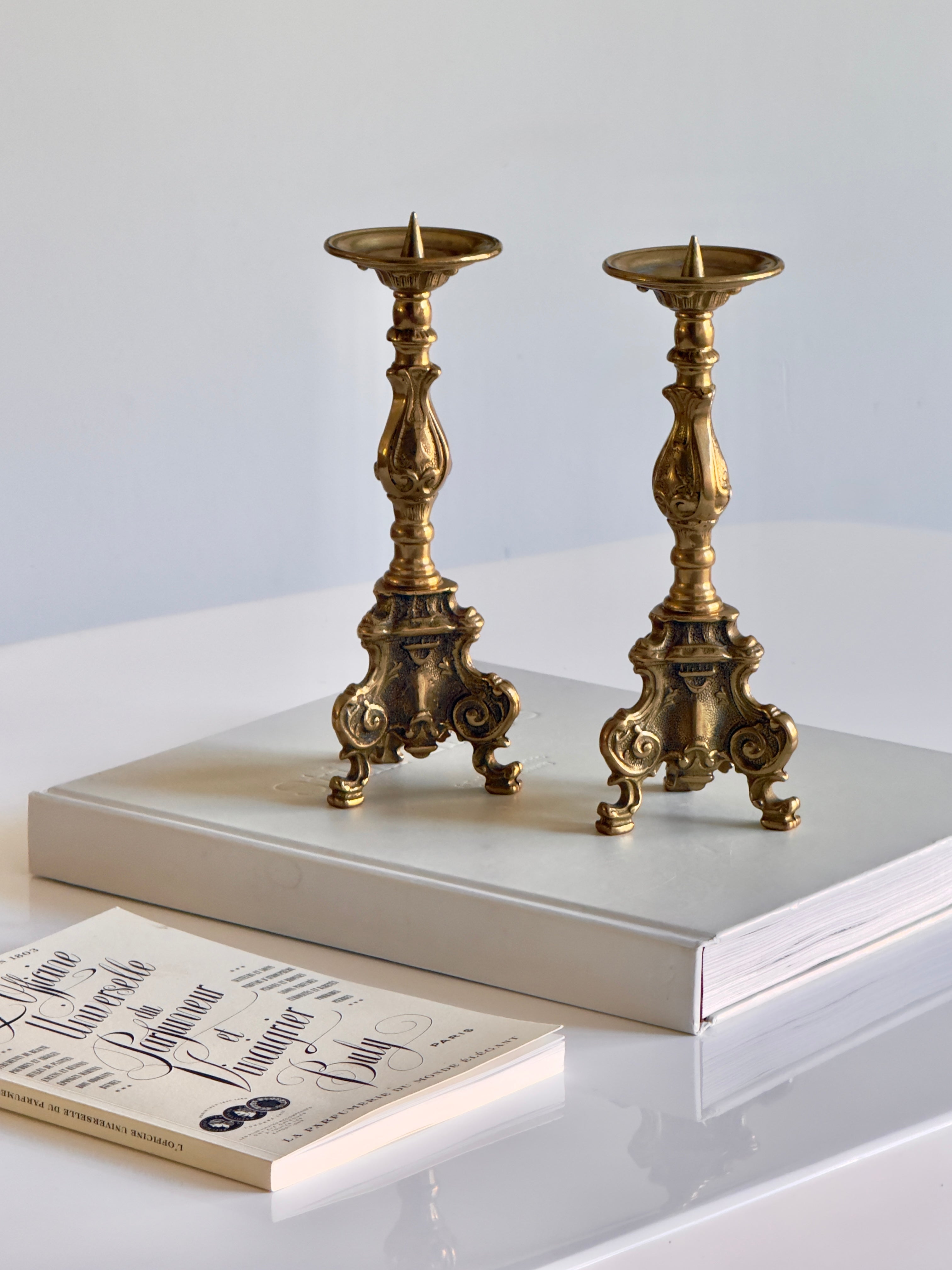 Pair of French Brass Vintage Candlestick