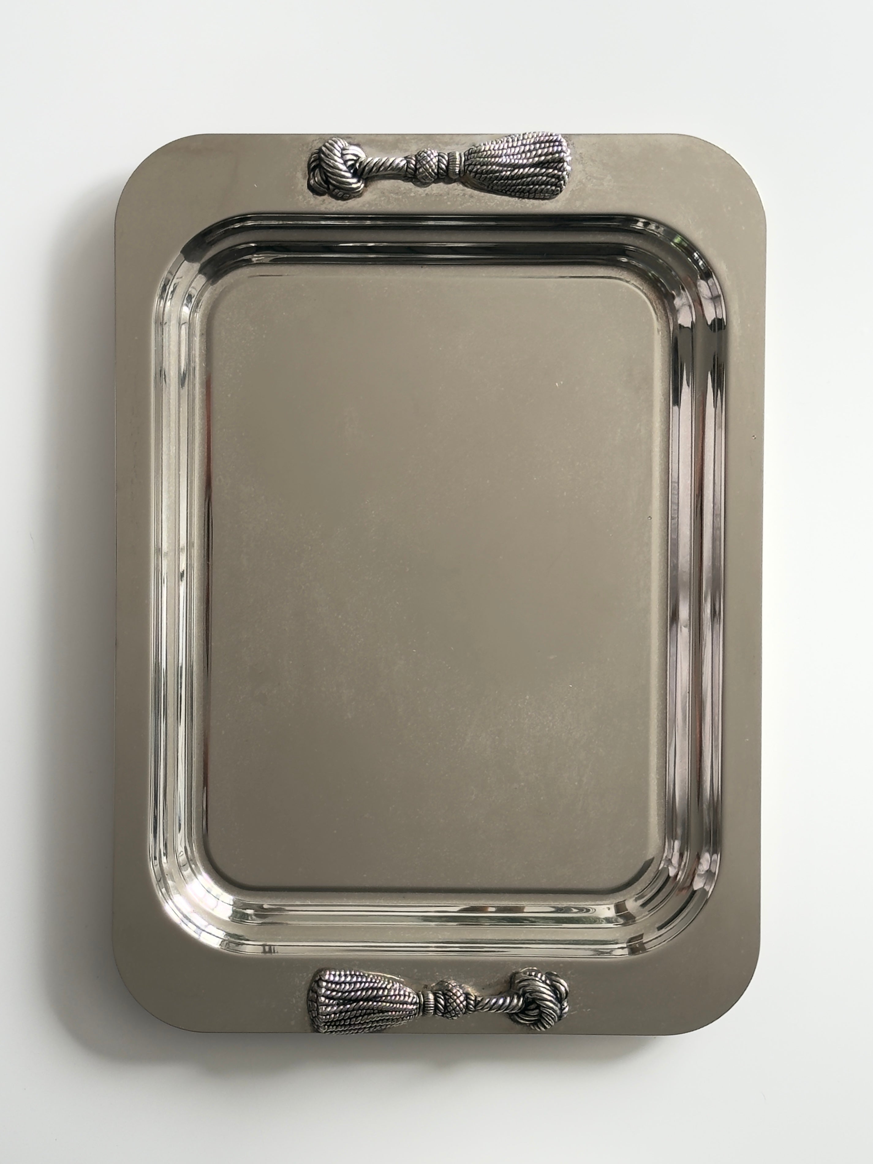 Silver Butler Serving Tray with Tassel Handles