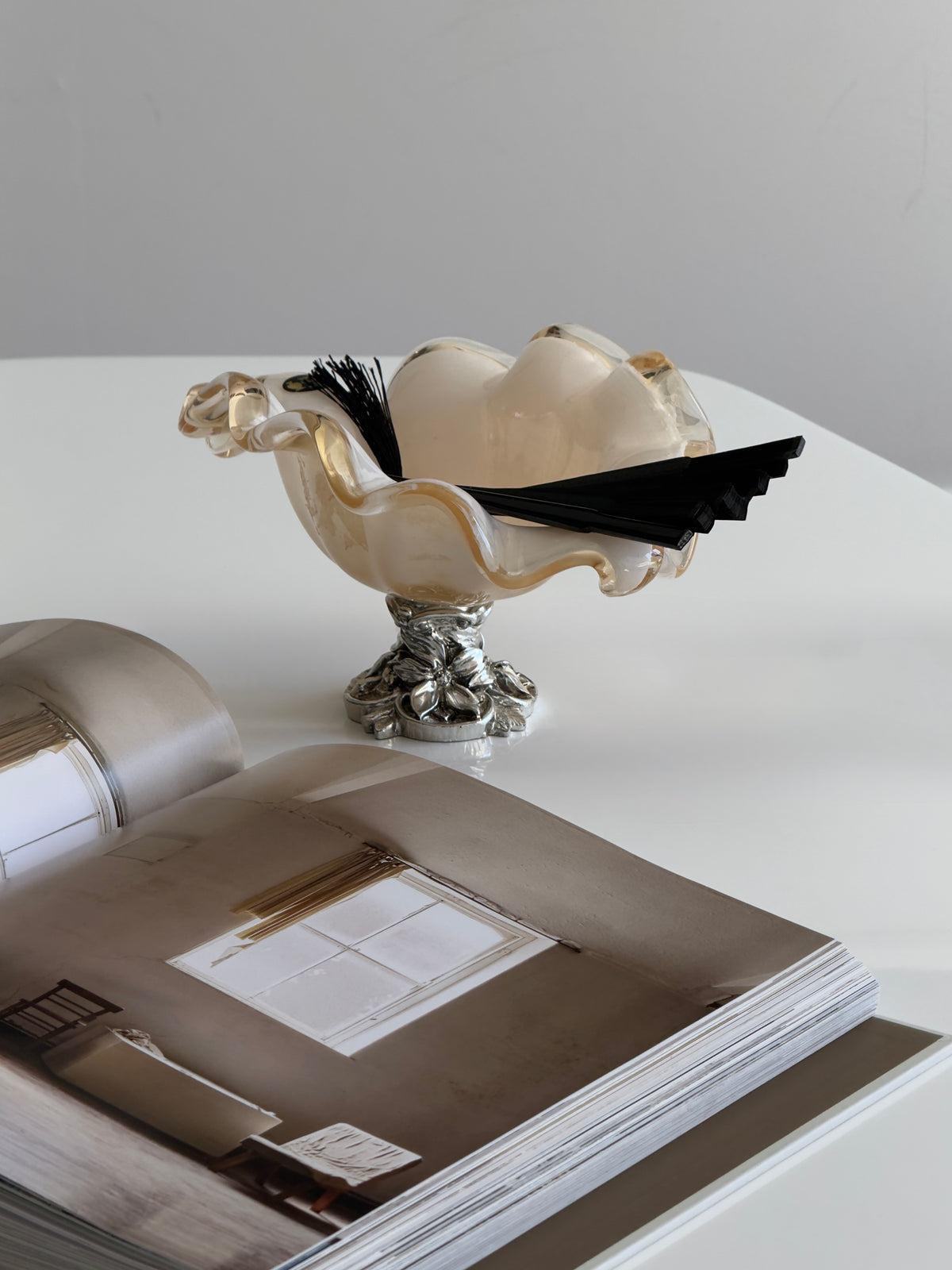 Murano Art Glass Ruffled Pedestal Bowl — Italy