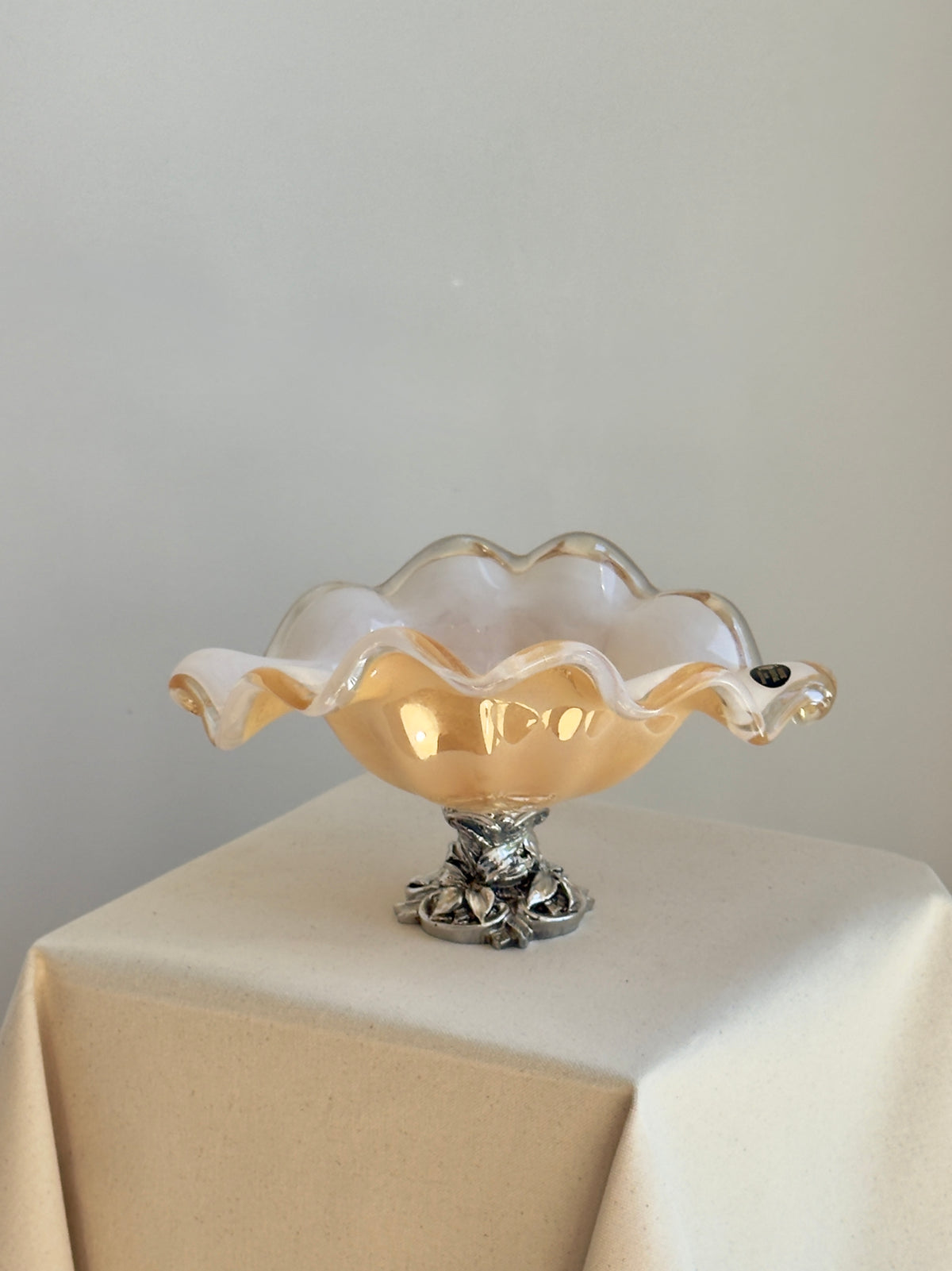 Murano Art Glass Ruffled Pedestal Bowl — Italy