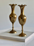 Pair of Vintage Hand-Etched Brass Fluted Vases