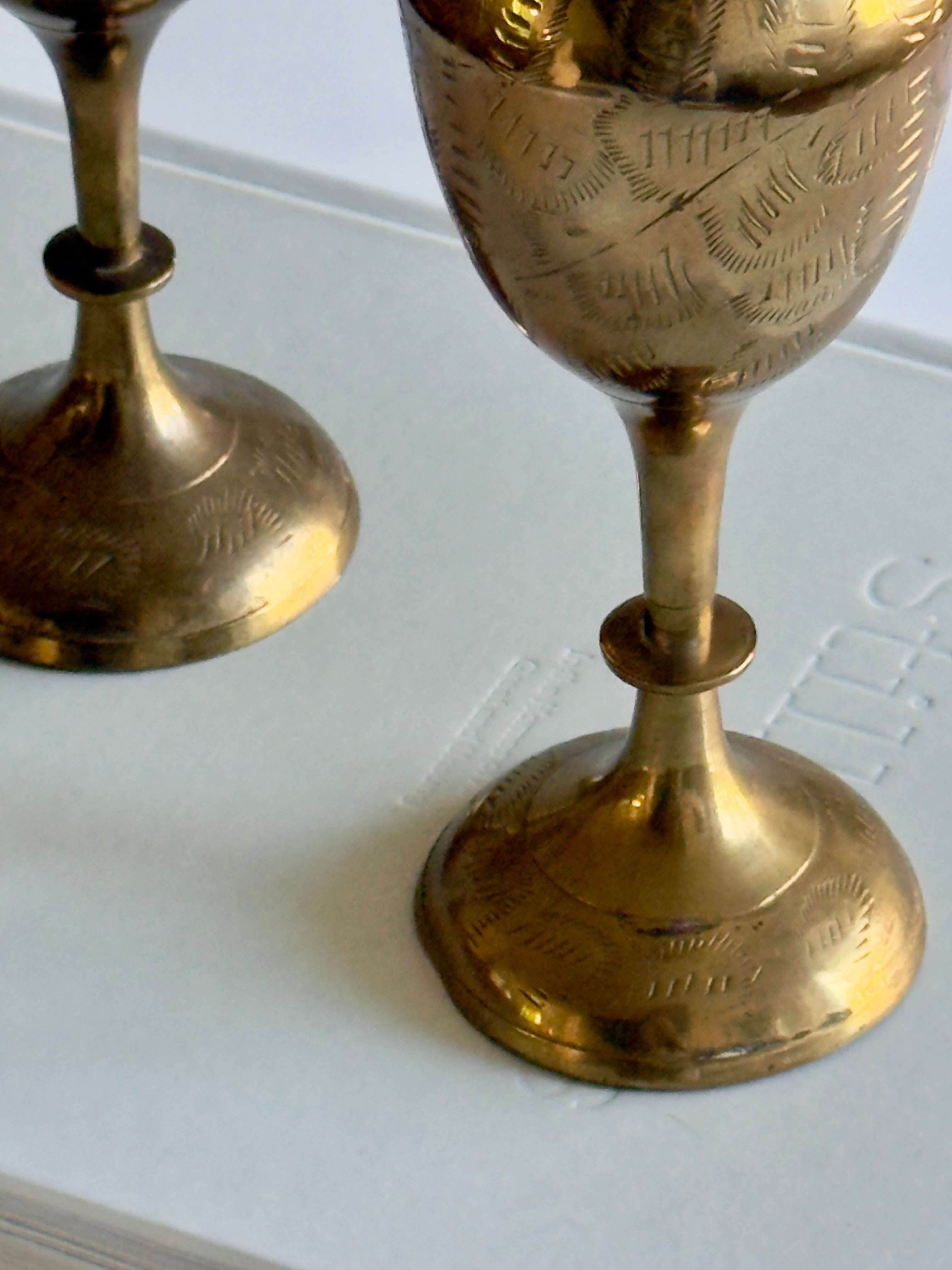 Pair of Vintage Hand-Etched Brass Fluted Vases
