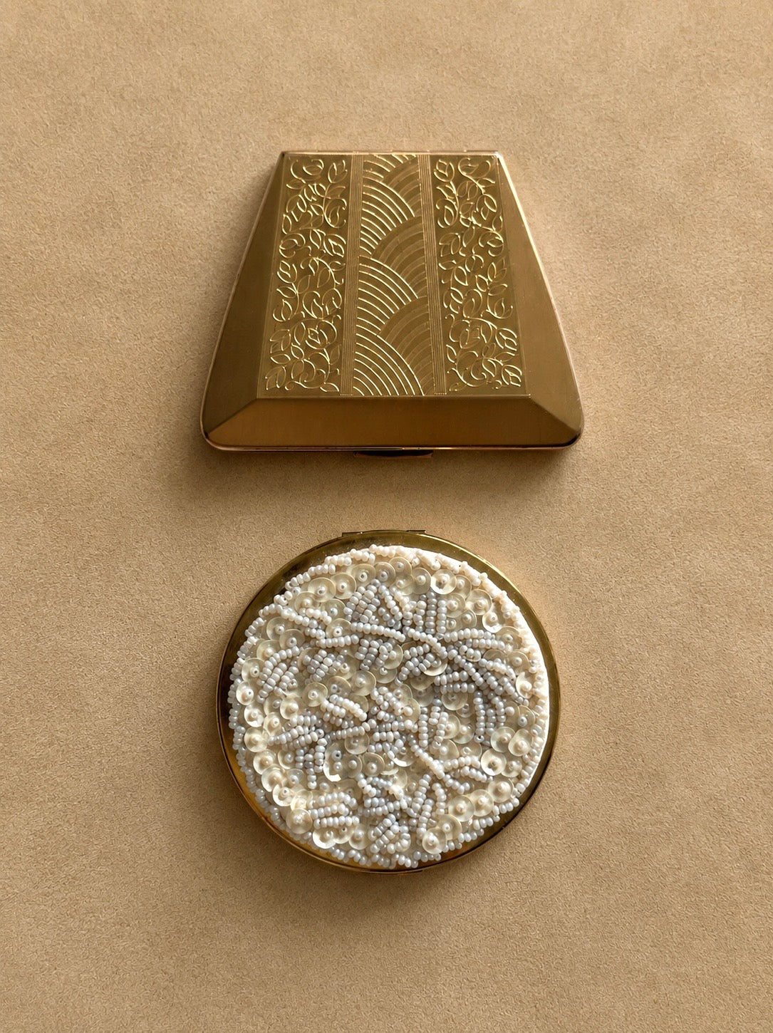 1950s Beaded Compact Mirror