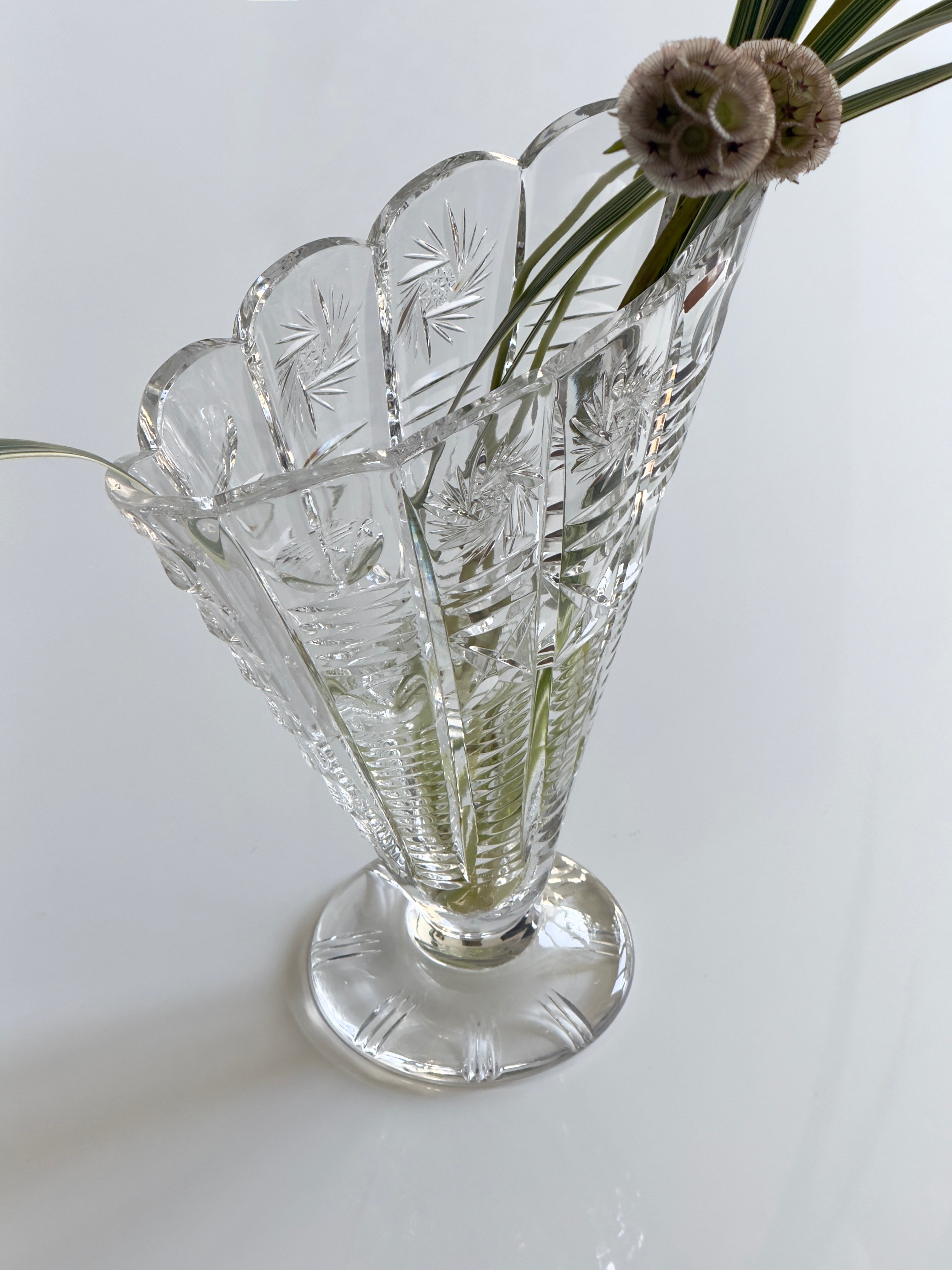 Large Vintage Lead Crystal Fan Vase