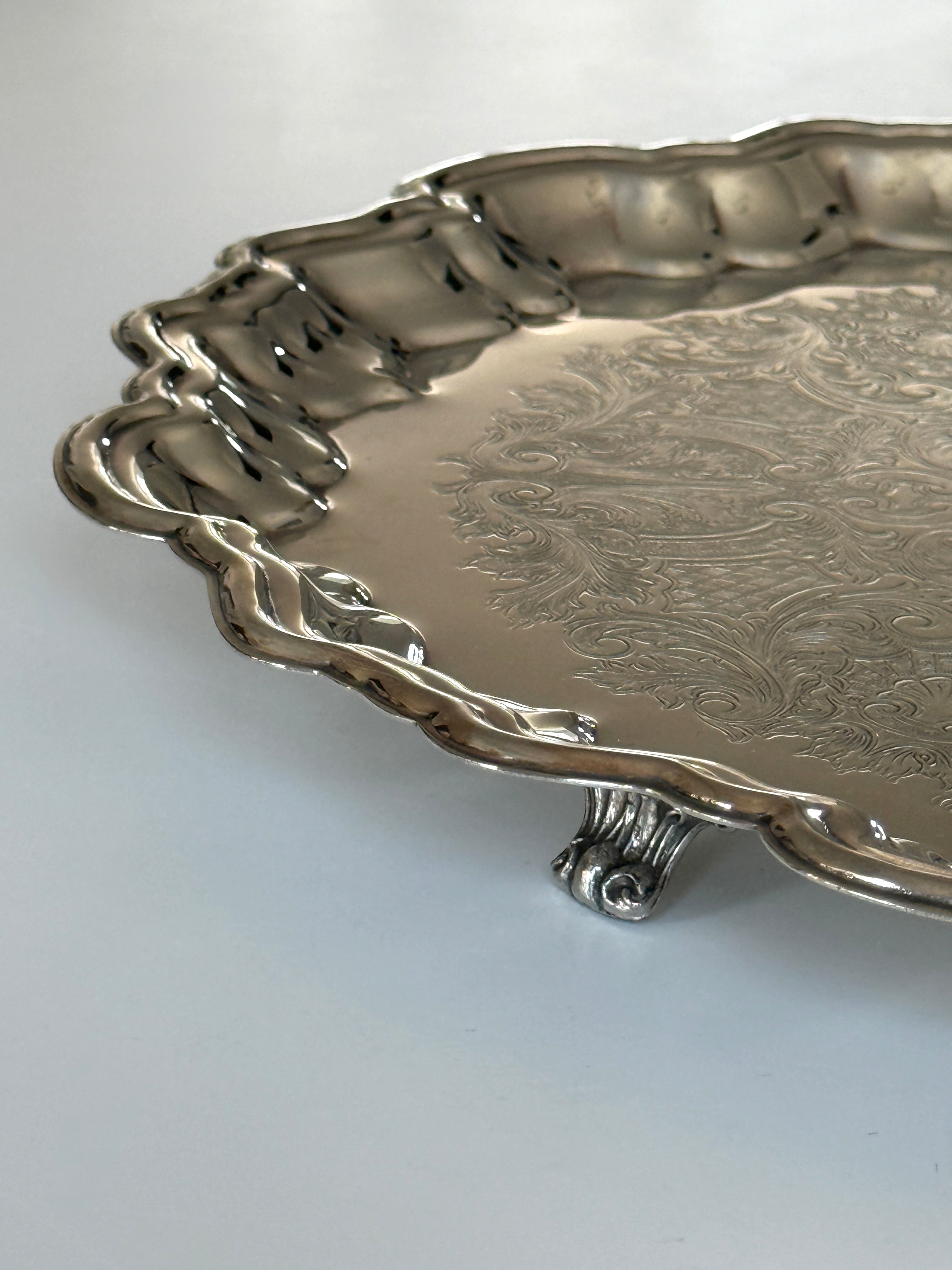 Large Footed Silver Plate Cocktail Tray