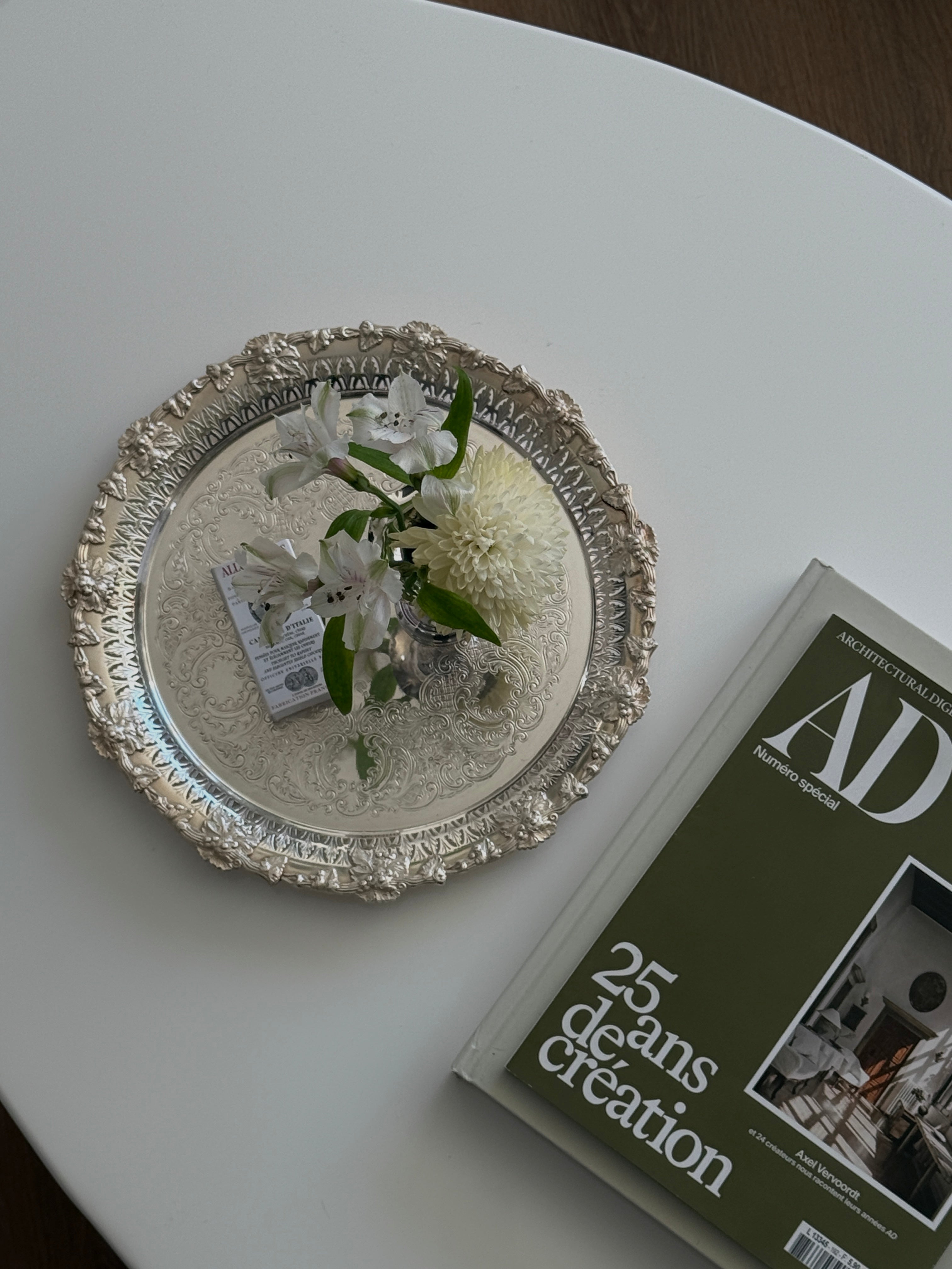 Round Silver Plated Butler Serving Tray 1950s