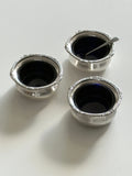 Silver Plated Salt Cellars with Cobalt Blue Glass Liners — Set of 3