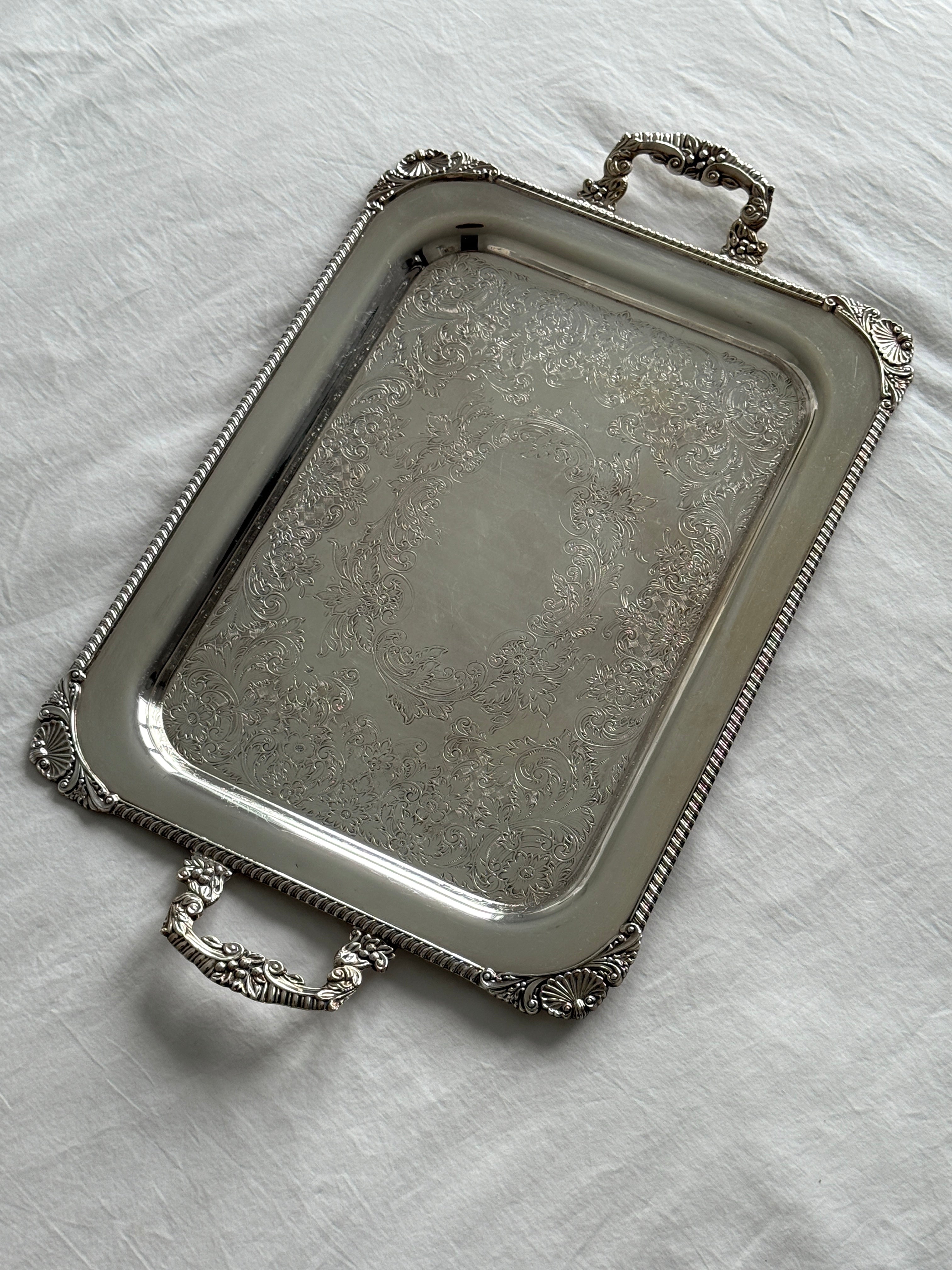 Large Silver Plated Handled Serving Tray