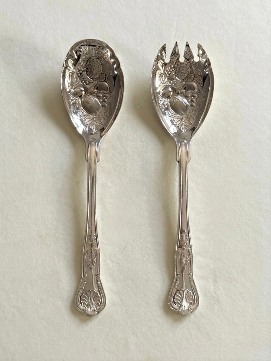 Italian Silver Plate Salad Serving Spoons