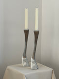 Pair of Sculptural Polished Aluminum Candlesticks, 1980s