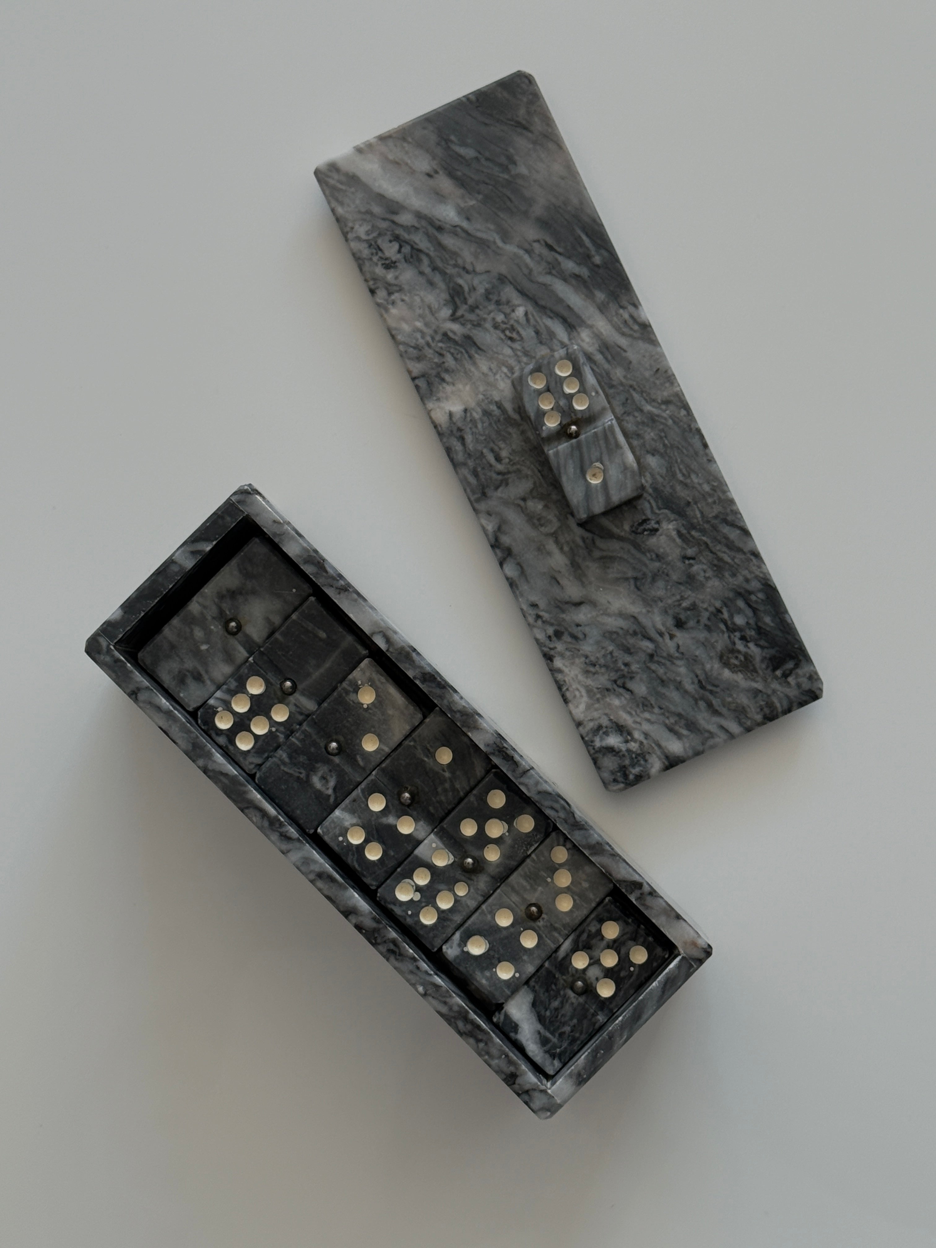Mid Century Carrara Marble Domino Set