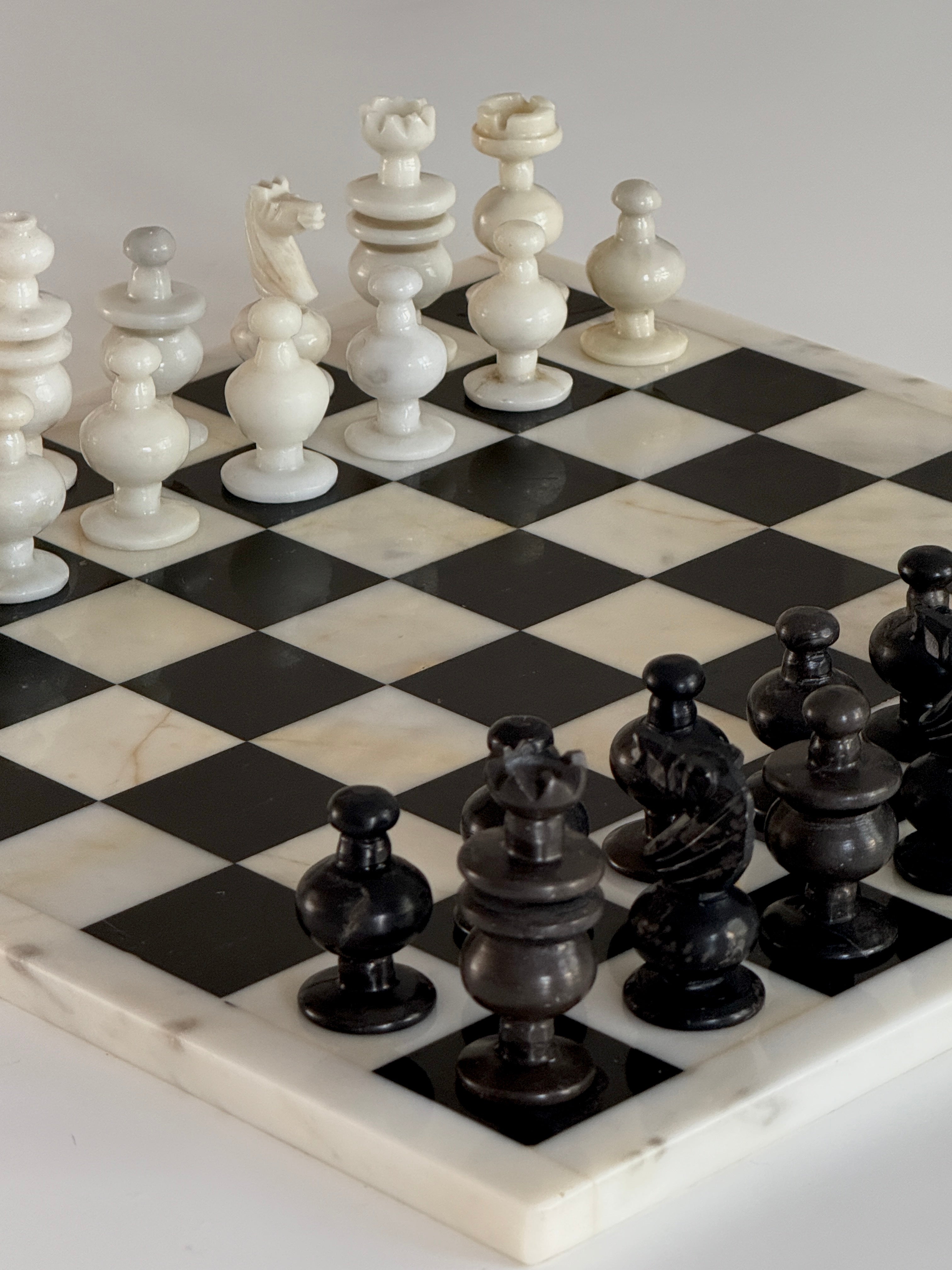 Mid Century Black and White Marble Chess Set