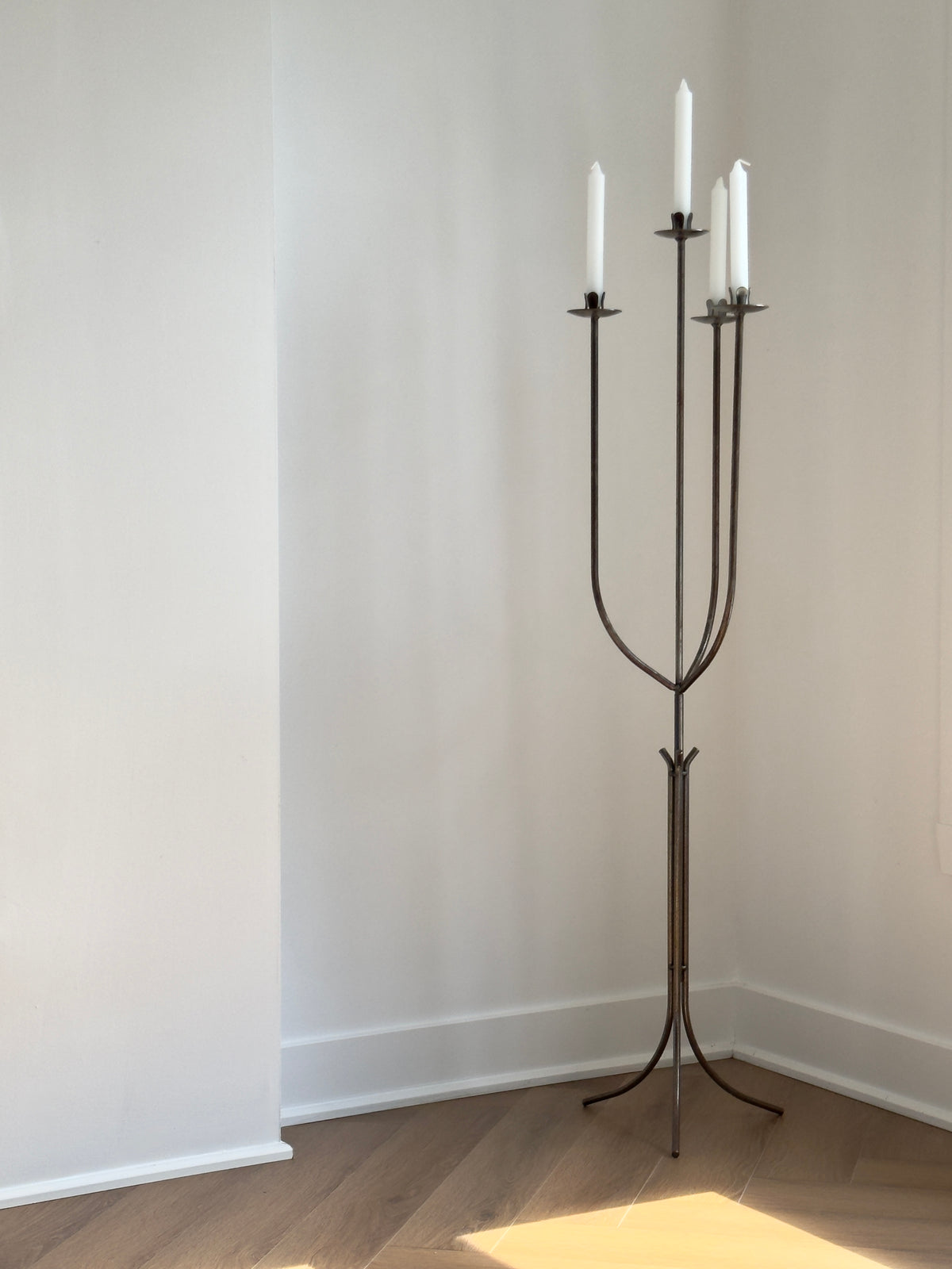 Sculptural Wrought Iron Floor Candelabra