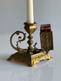 1930s Antique Brass Chamberstick with Integrated Matchbox Holder