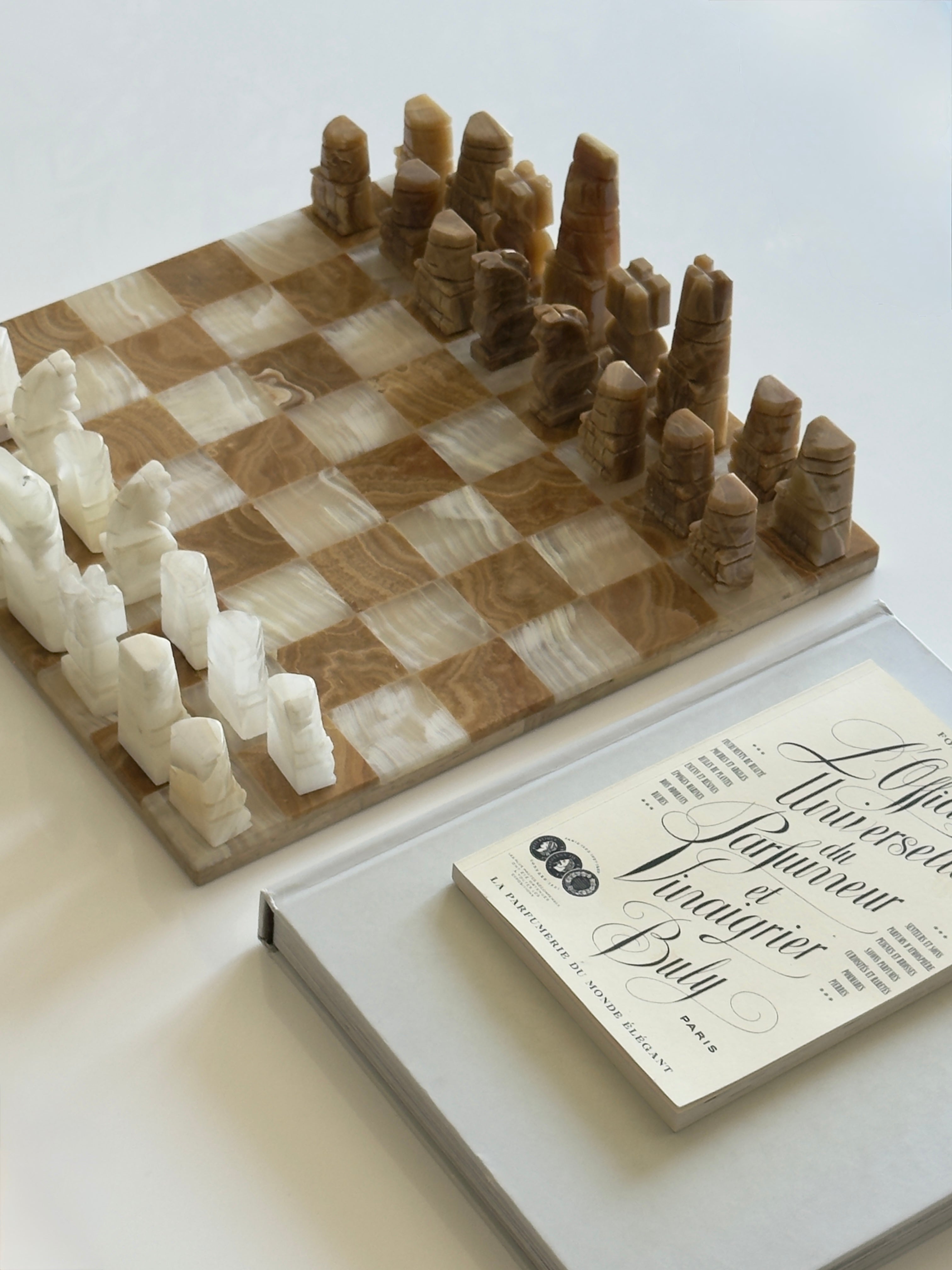 Mid Century Hand-Carved Onyx Marble Chess Set