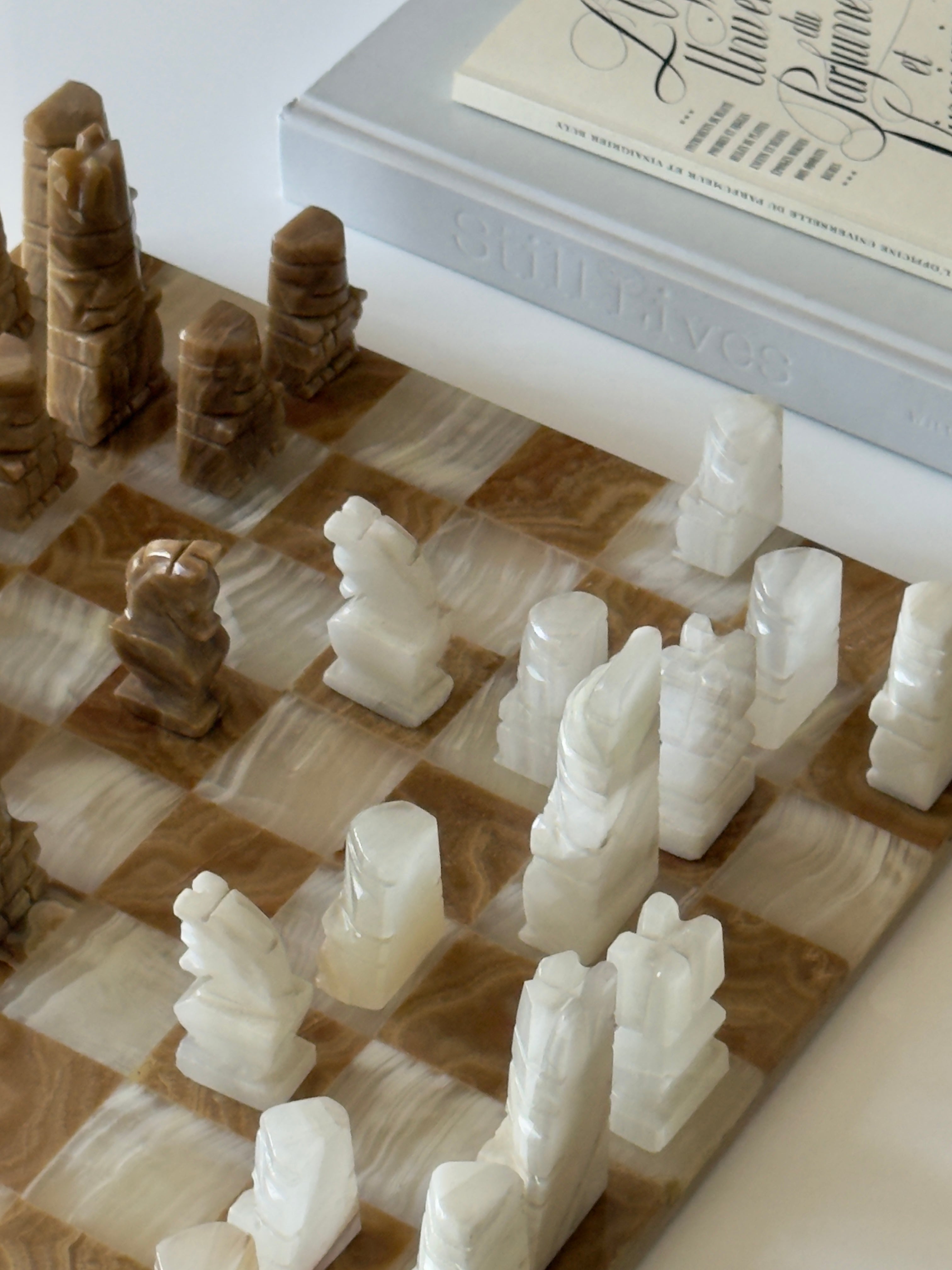 Mid Century Hand-Carved Onyx Marble Chess Set