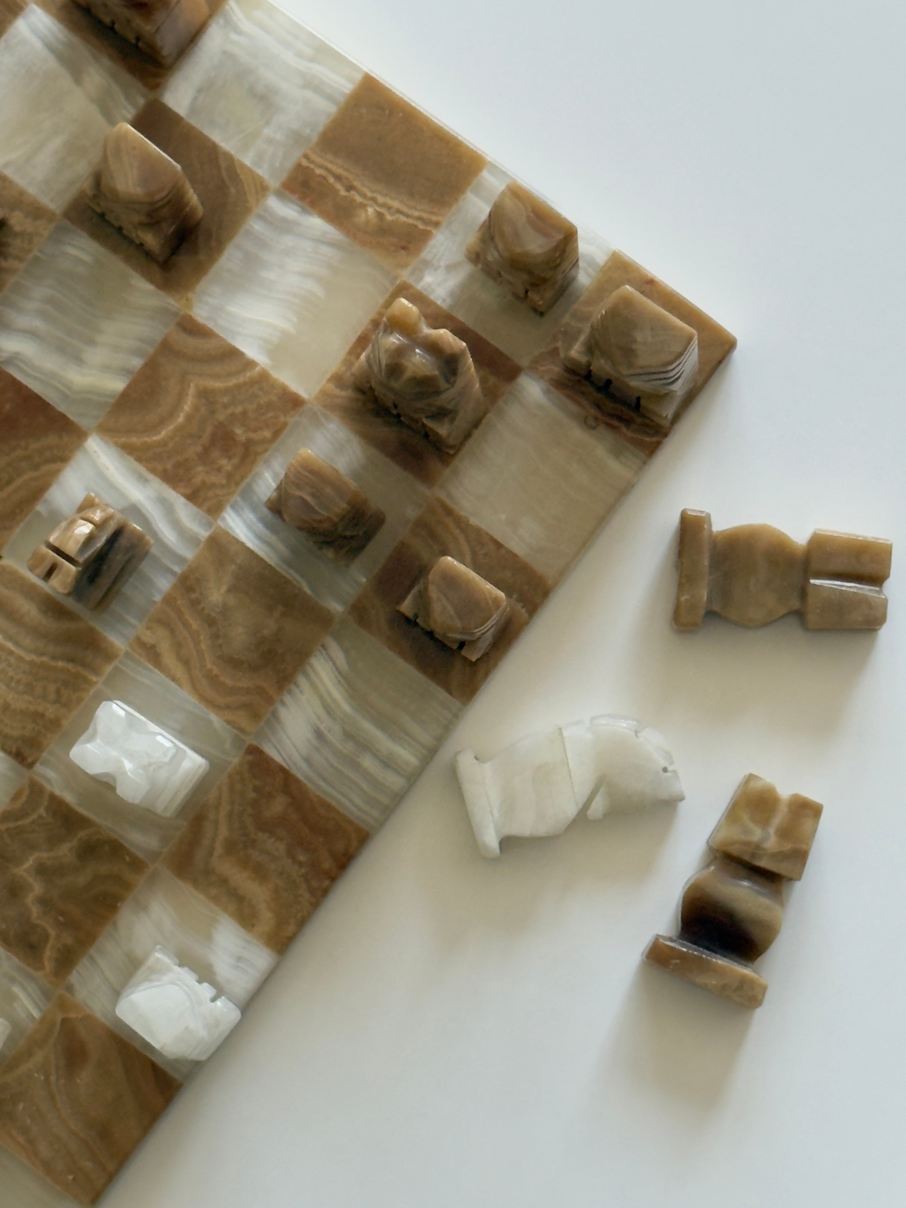 Mid Century Hand-Carved Onyx Marble Chess Set