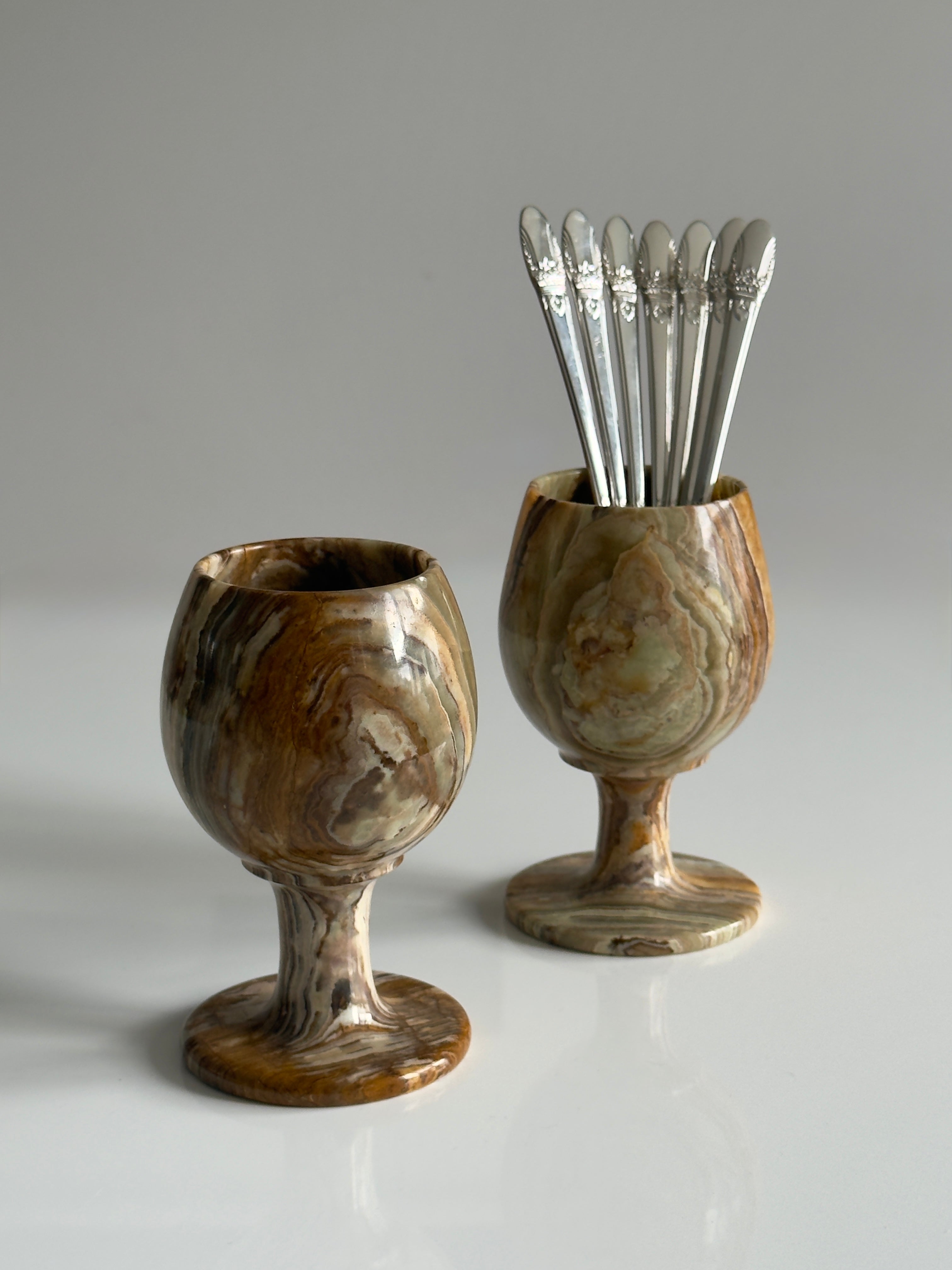 Brown Onyx Marble Goblets – Set of 2